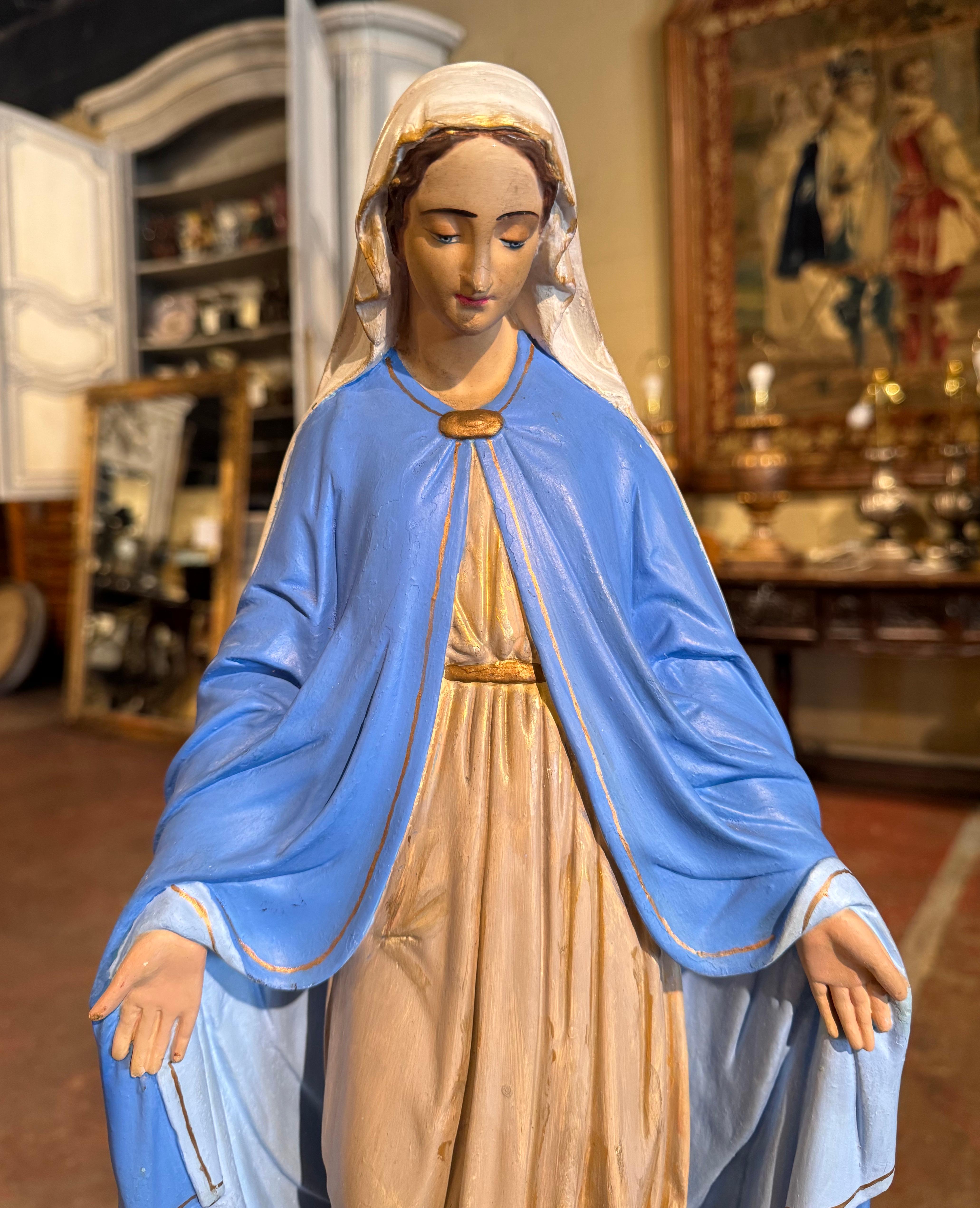 Polychromed Early 20th Century French Terracotta Polychrome Virgin Mary Statue