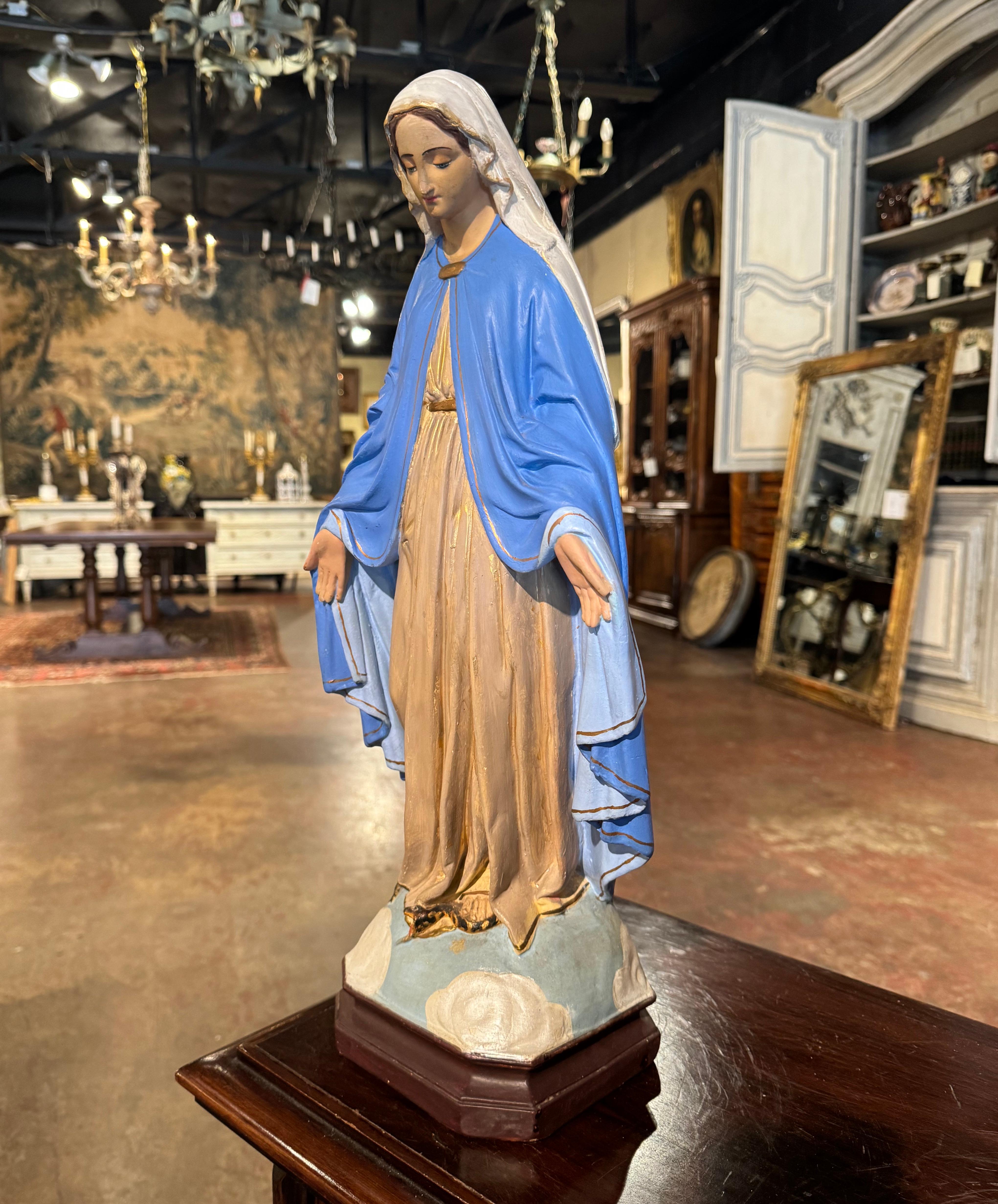 Early 20th Century French Terracotta Polychrome Virgin Mary Statue 2