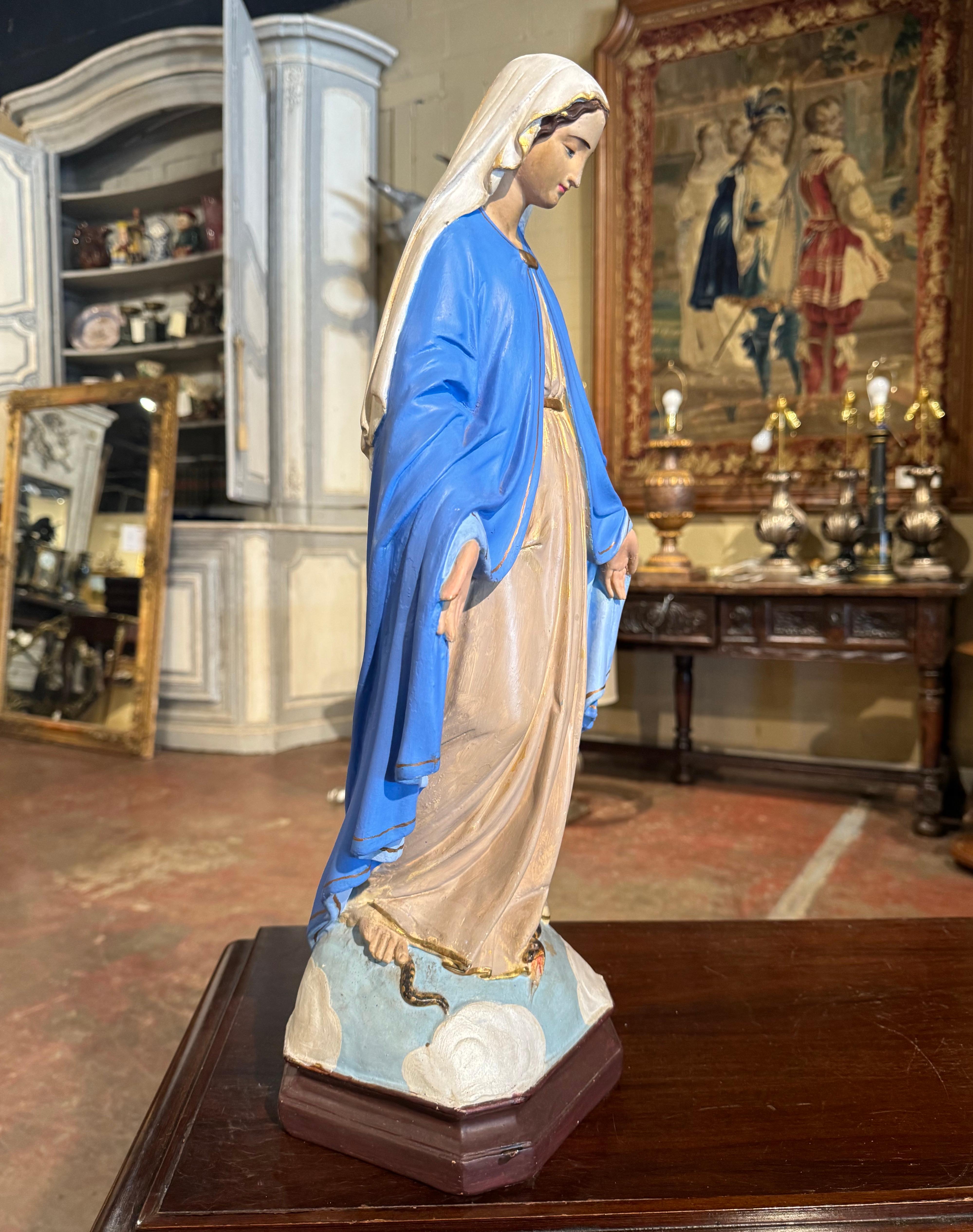Early 20th Century French Terracotta Polychrome Virgin Mary Statue 3