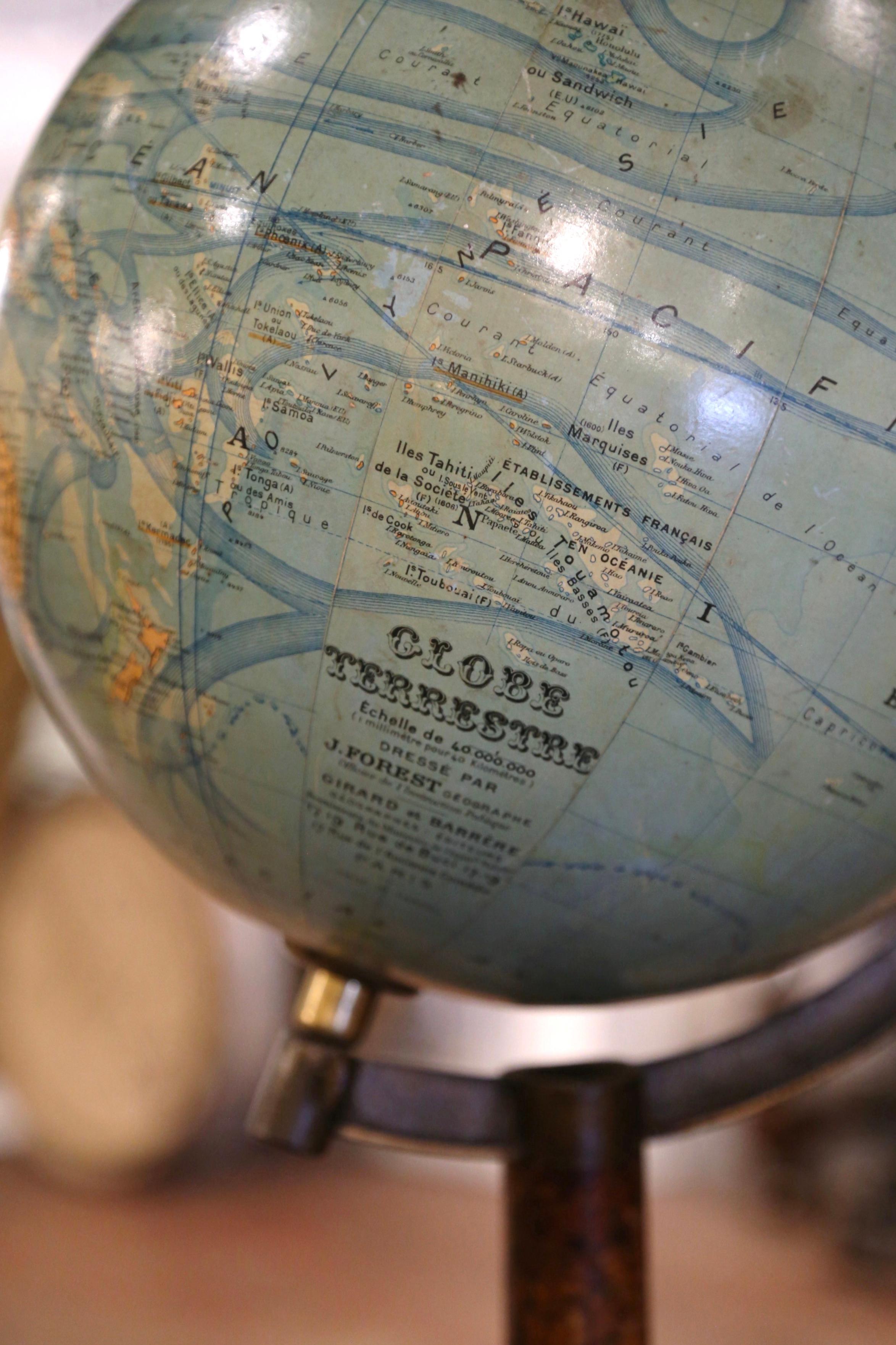 Early 20th Century French Terrestrial Globe on Iron Base by J. Forest, Paris In Good Condition For Sale In Dallas, TX