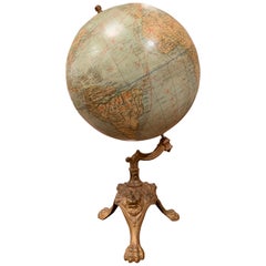 Early 20th Century French Terrestrial Globe on Iron Stand Signed A. Jeande