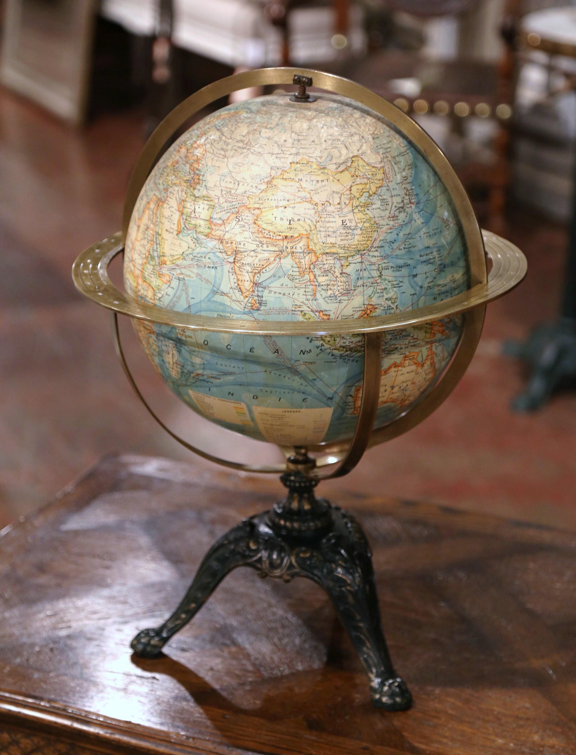 Early 20th Century French Terrestrial Globe with Brass Frame Signed Forest Paris 4