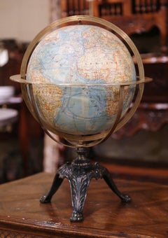 Early 20th Century French Terrestrial Globe with Brass Frame Signed Forest Paris