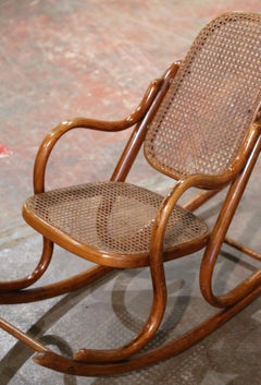 Early 20th Century French Thonet Style Bentwood and Cane Child Rocking Chair