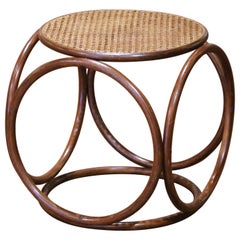 Otomana de madera curvada y caña de estilo Thonet francés de principios del siglo XX