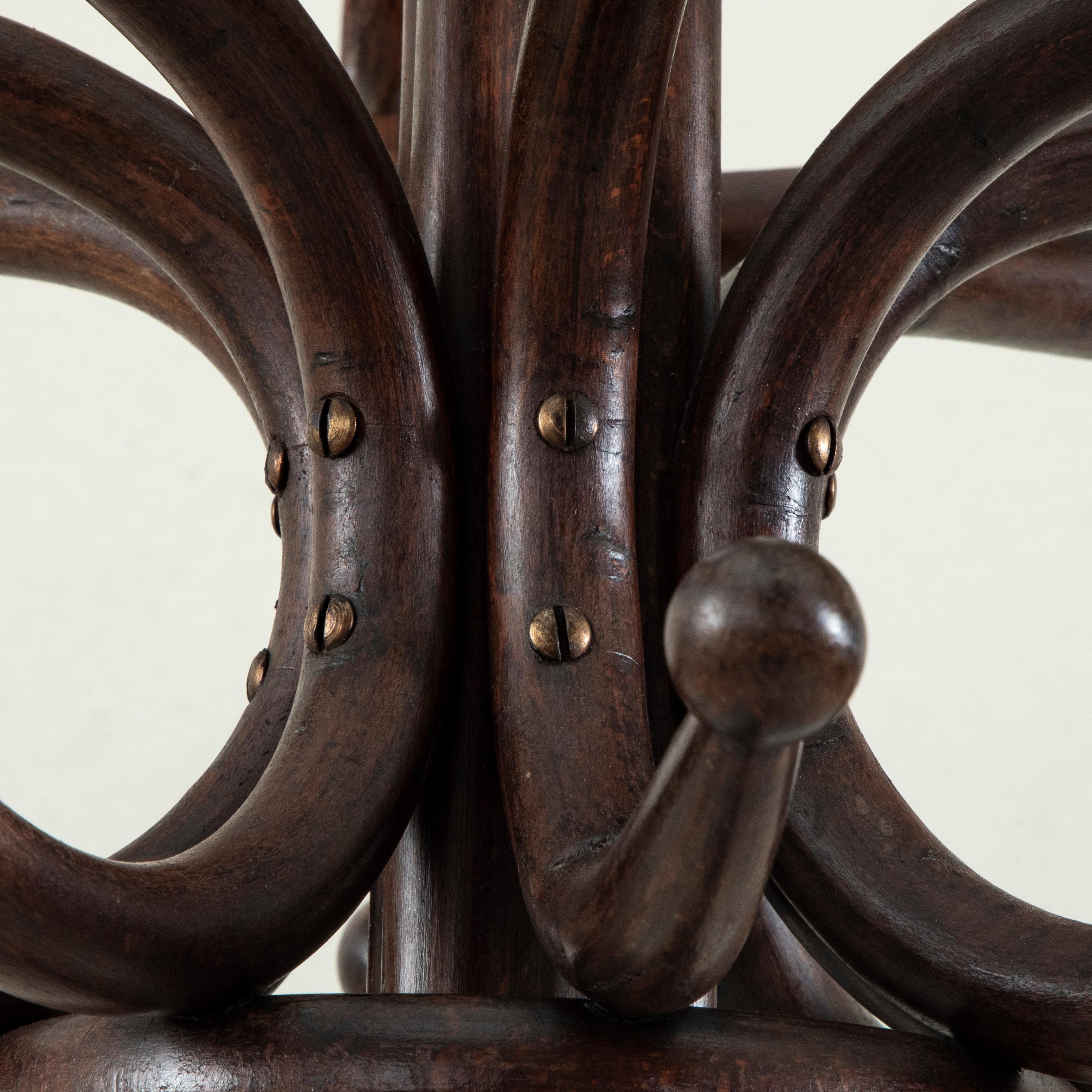 Albero da ingresso o appendiabiti in legno curvato in stile Thonet francese dei primi del Novecento 4