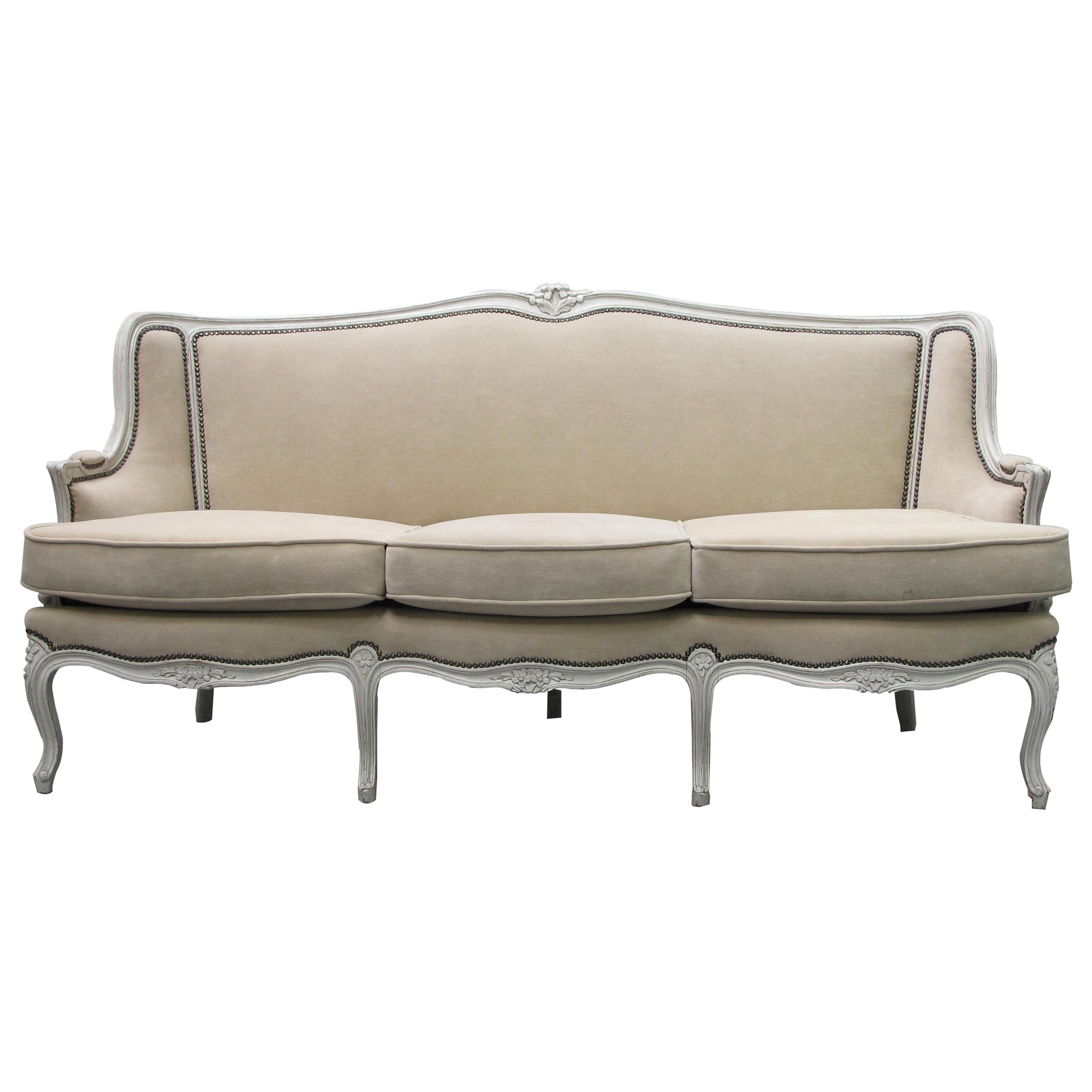 Early 20th Century French Three-Seat Sofa, Louis XV Style with Painted Frame