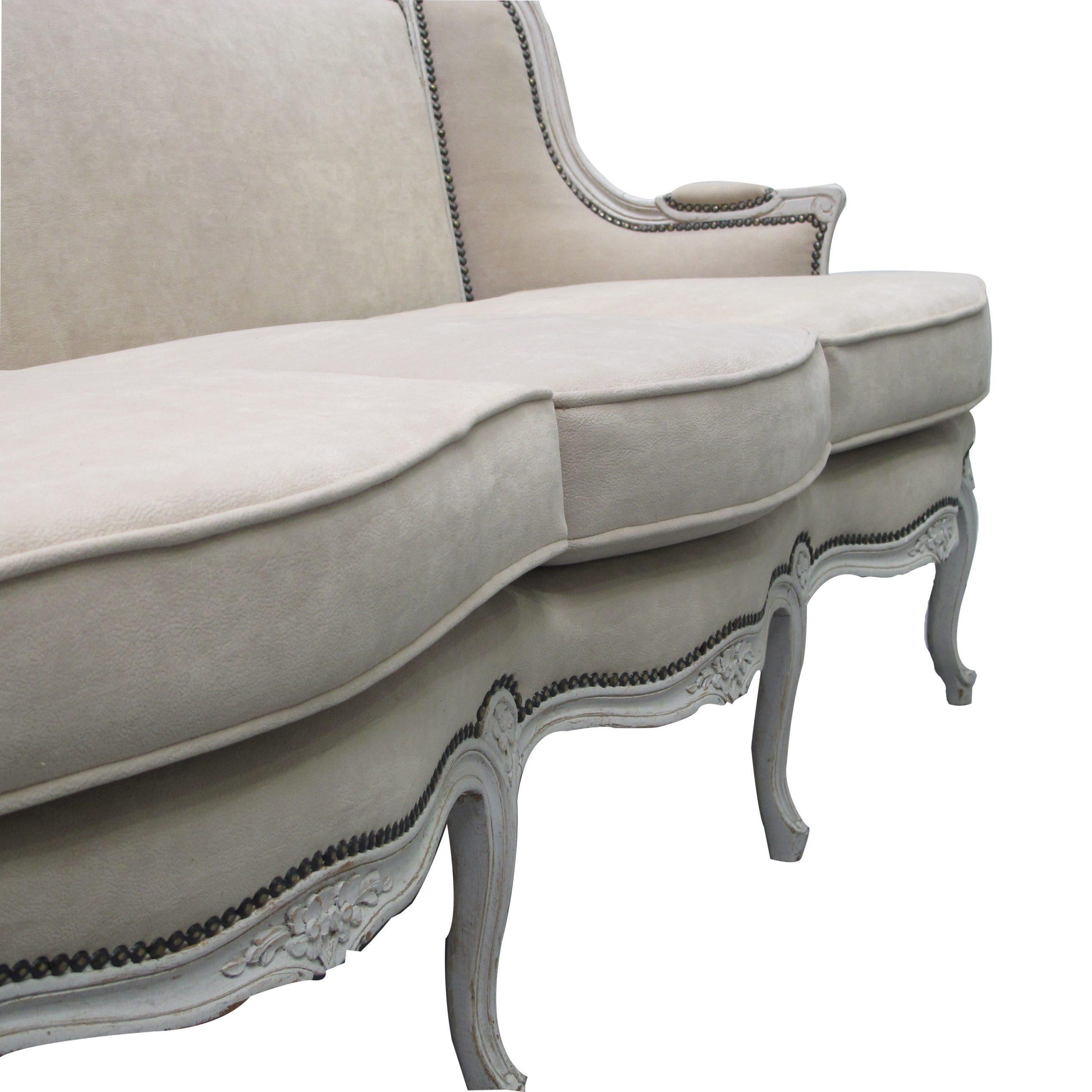 Fabric Early 20th Century French Three Seater Sofa, Louis XV Style With Painted Frame For Sale