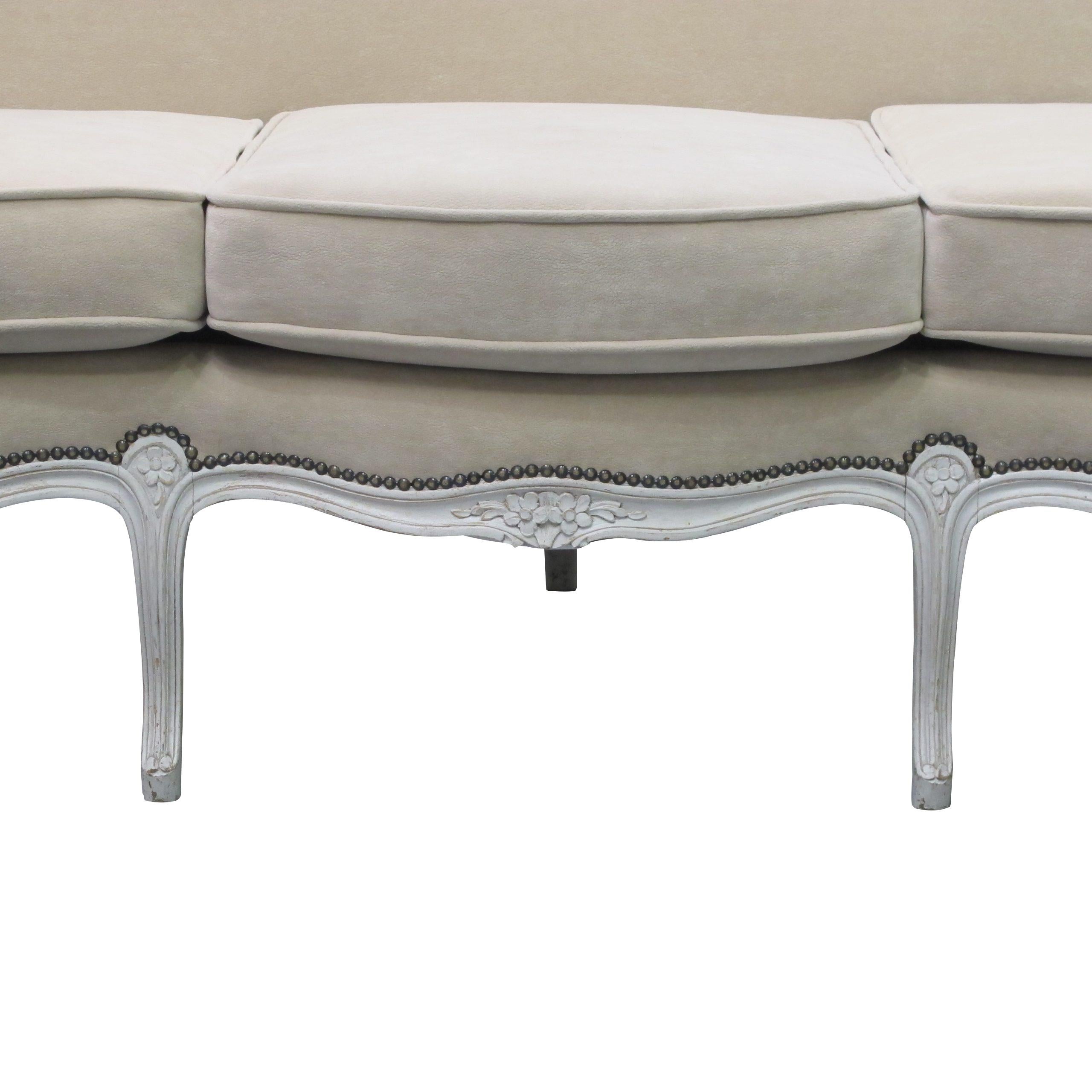 Early 20th Century French Three Seater Sofa, Louis XV Style With Painted Frame For Sale 1