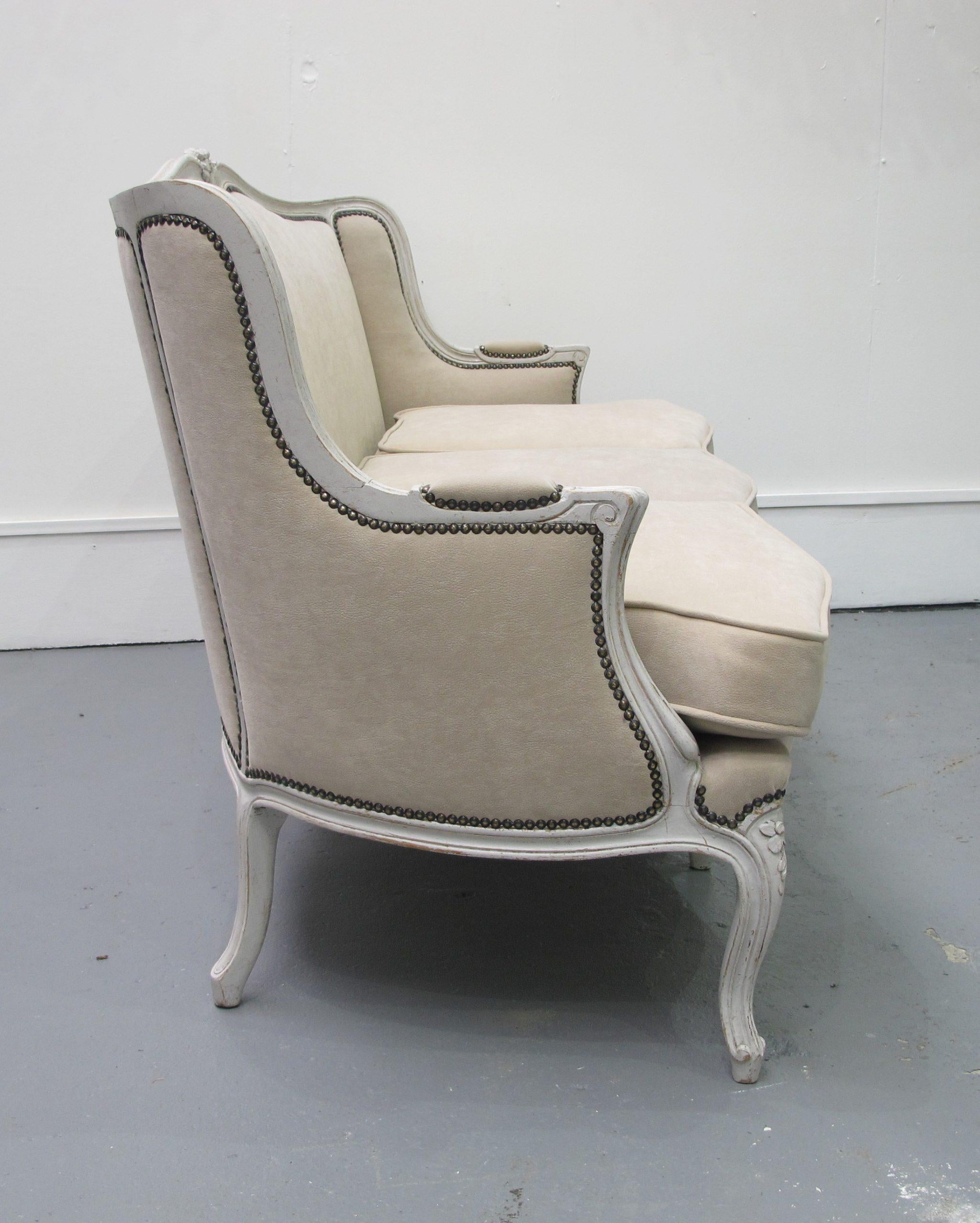 Early 20th Century French Three Seater Sofa, Louis XV Style With Painted Frame For Sale 2