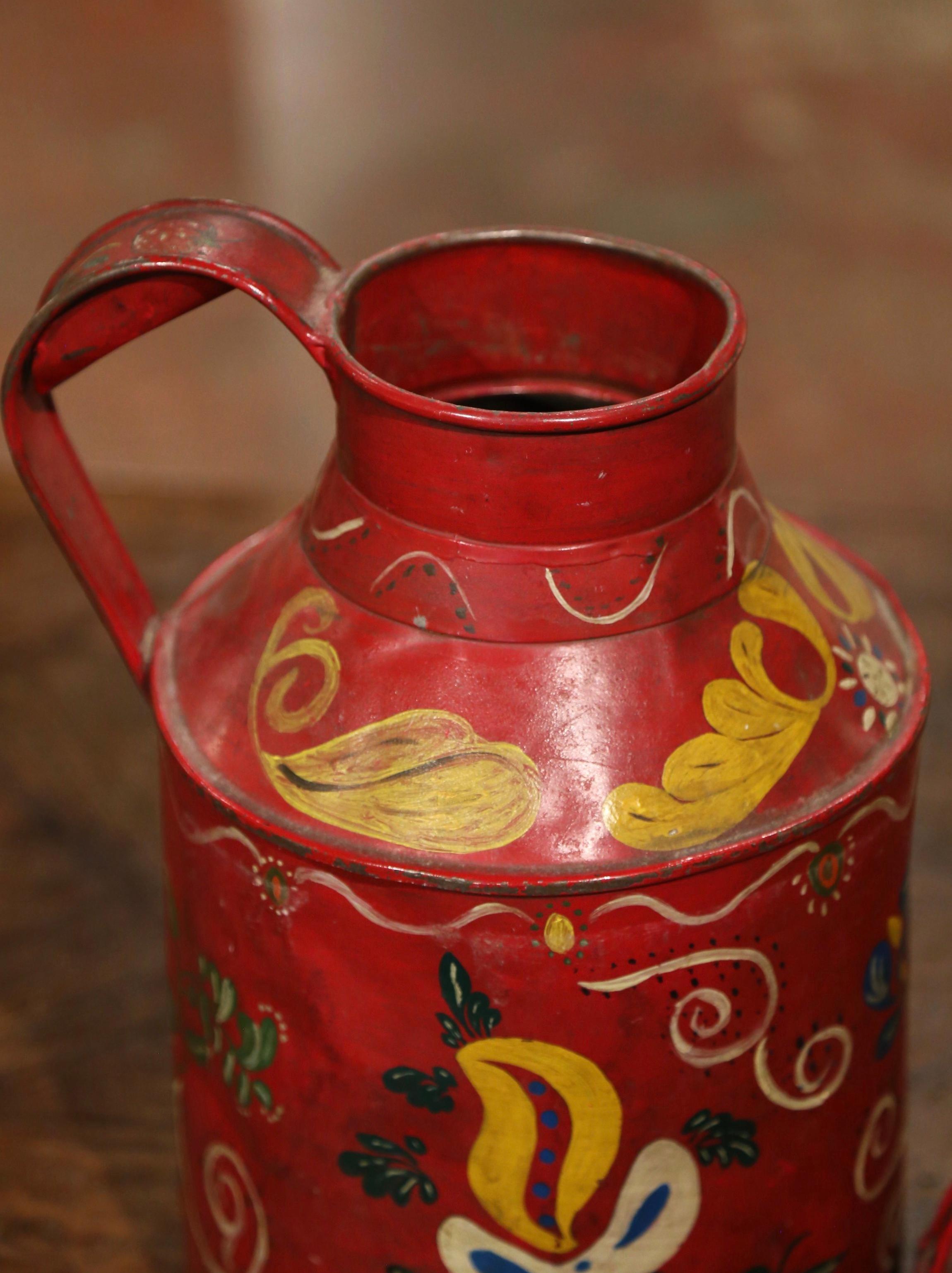 Early 20th Century French Tole Milk Can with Hand Painted Foliage Motifs 4