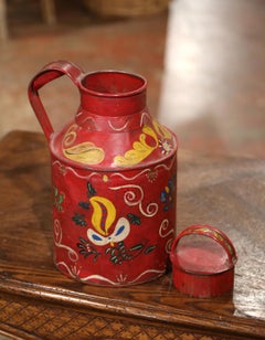 Early 20th Century French Tole Milk Can with Hand Painted Foliage Motifs