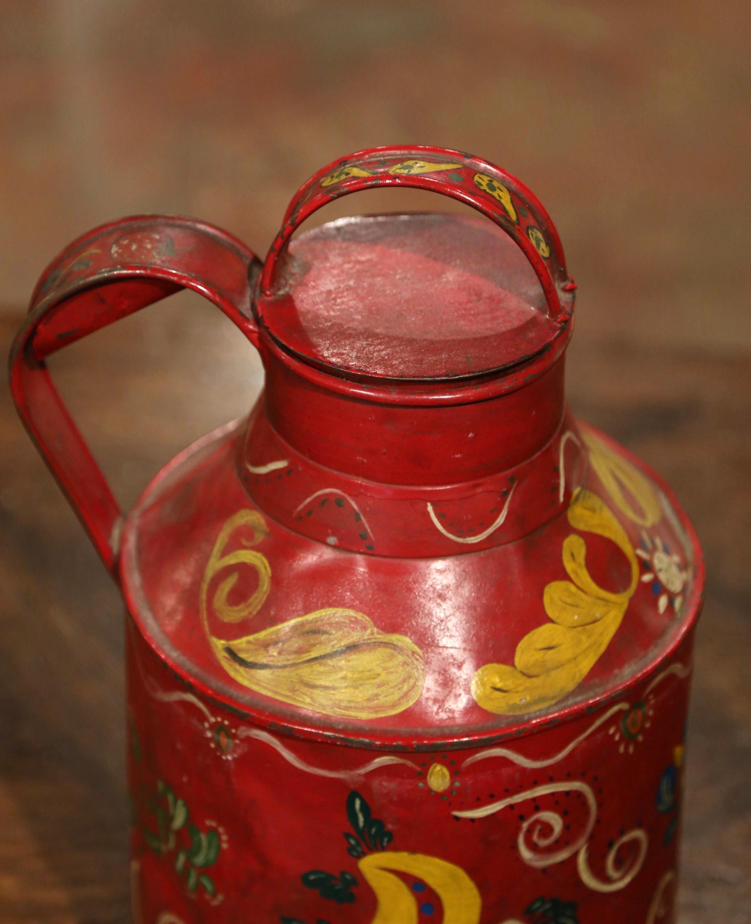Early 20th Century French Tole Milk Can with Hand Painted Foliage Motifs 3