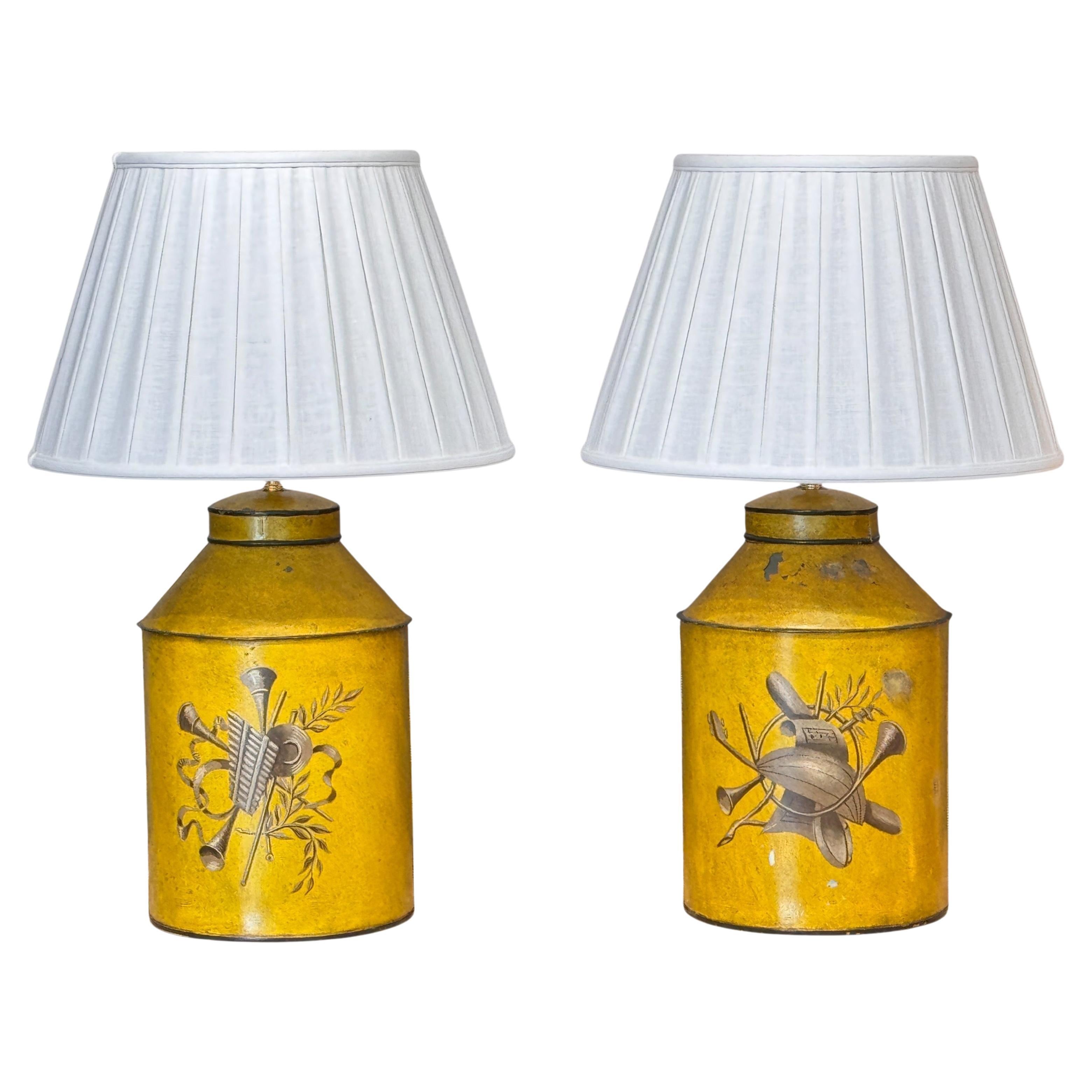 Early 20th Century French Tole Tea Canister Table Lamps – Pair