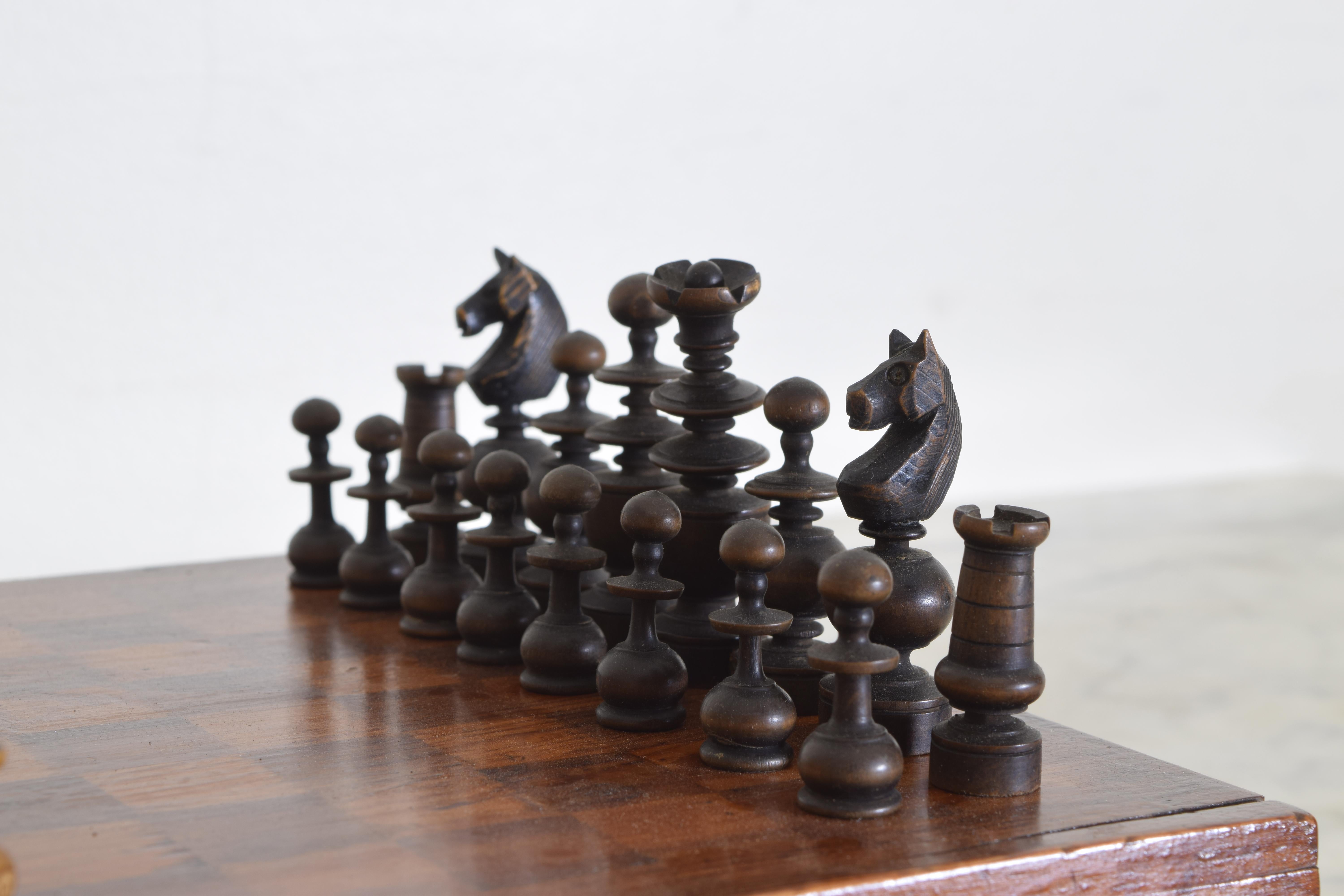 Wood Early 20th Century French Traveling Chess Set Game Box