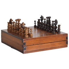 Antique Early 20th Century French Traveling Chess Set Game Box