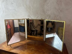 Early 20th century French Triptych Bronze and Painting Mirror, 1920s