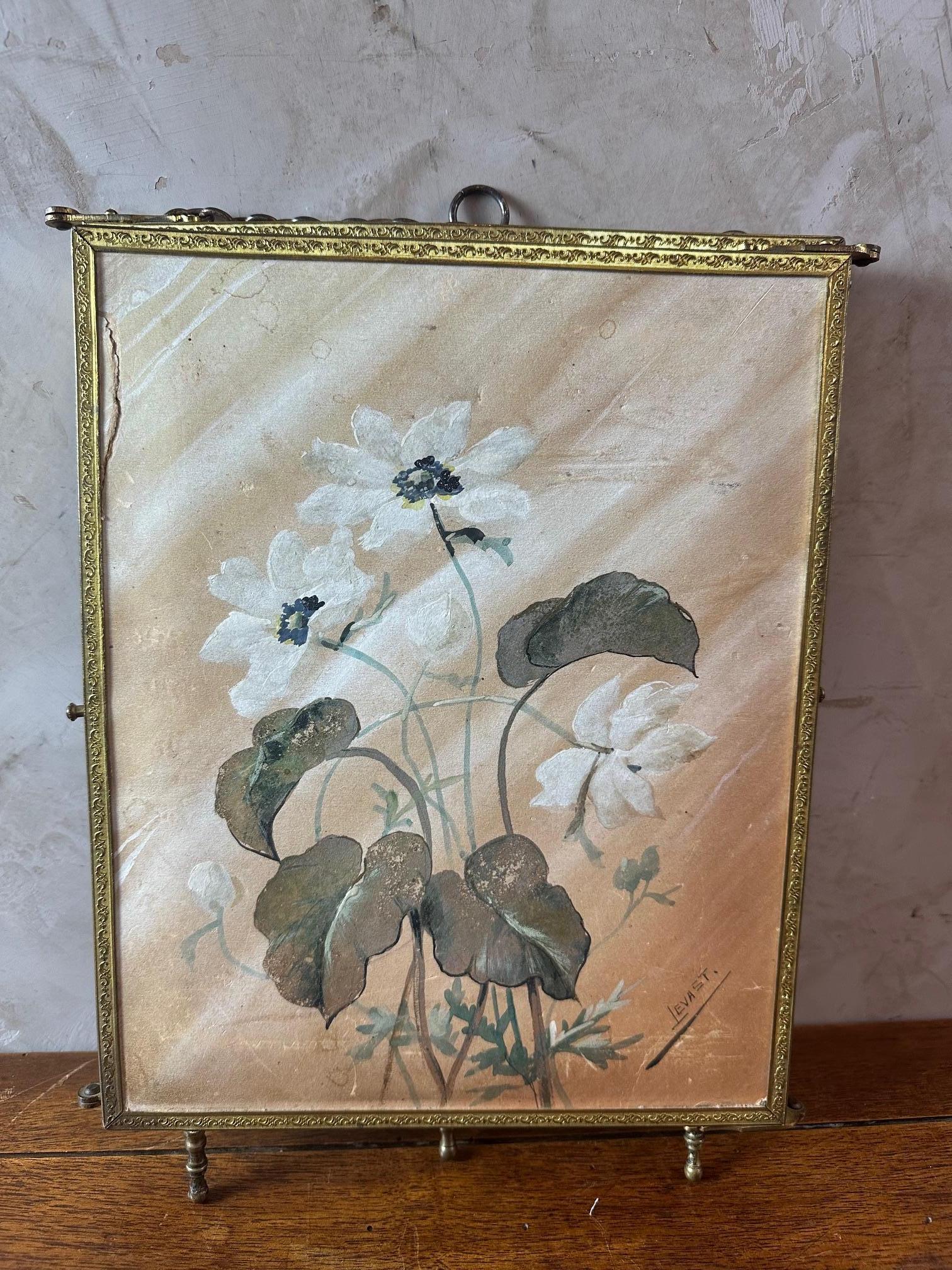 Début du 20ème siècle Miroir triptyque français du début du 20e siècle en bronze et peinture, années 1920 en vente