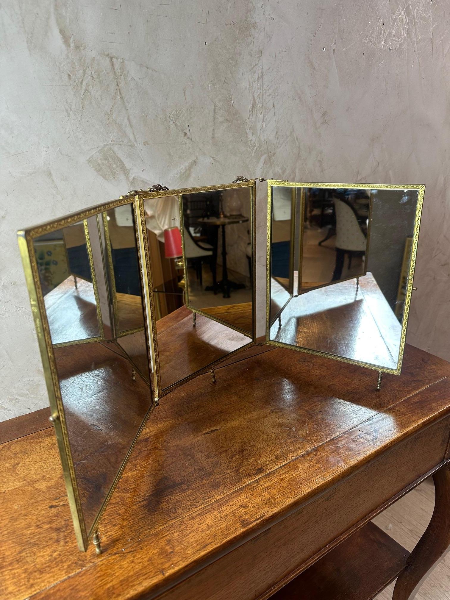 Miroir triptyque français du début du 20e siècle en bronze et peinture, années 1920 en vente 2