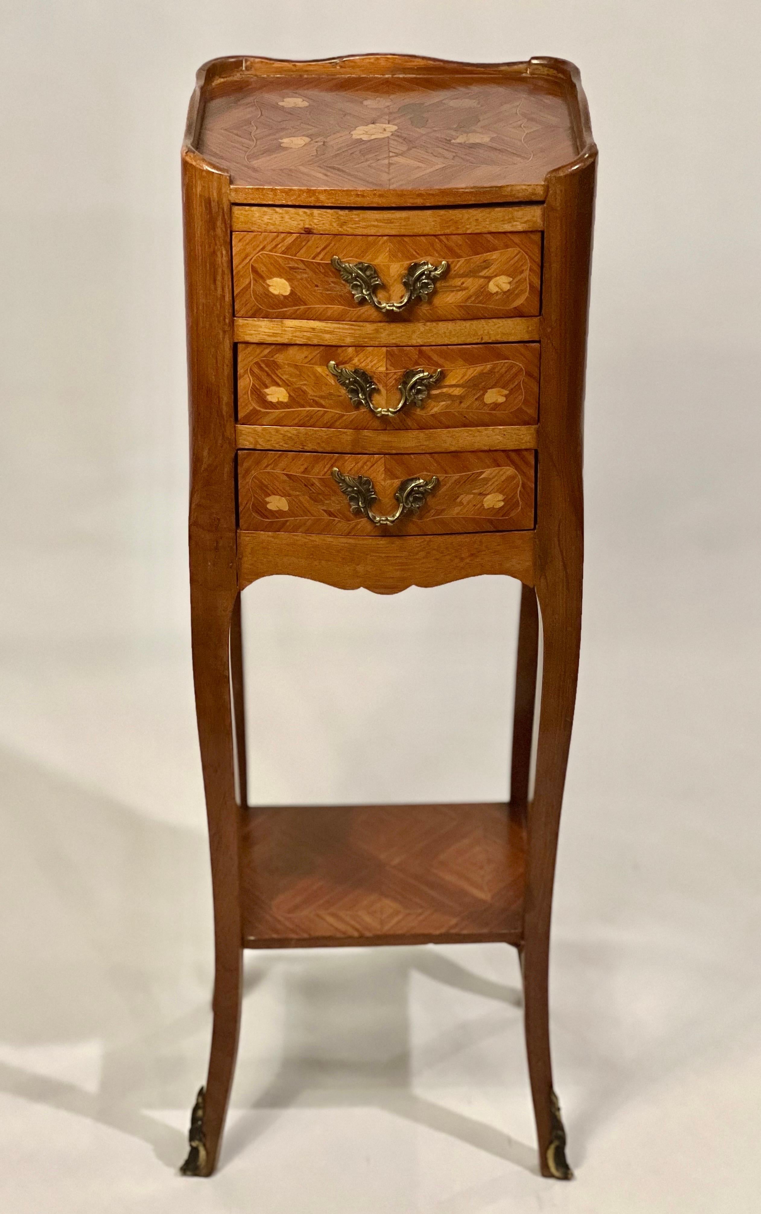 Louis XV Early 20th Century French Tulipwood Marquetry Side Table or Bedside Stand