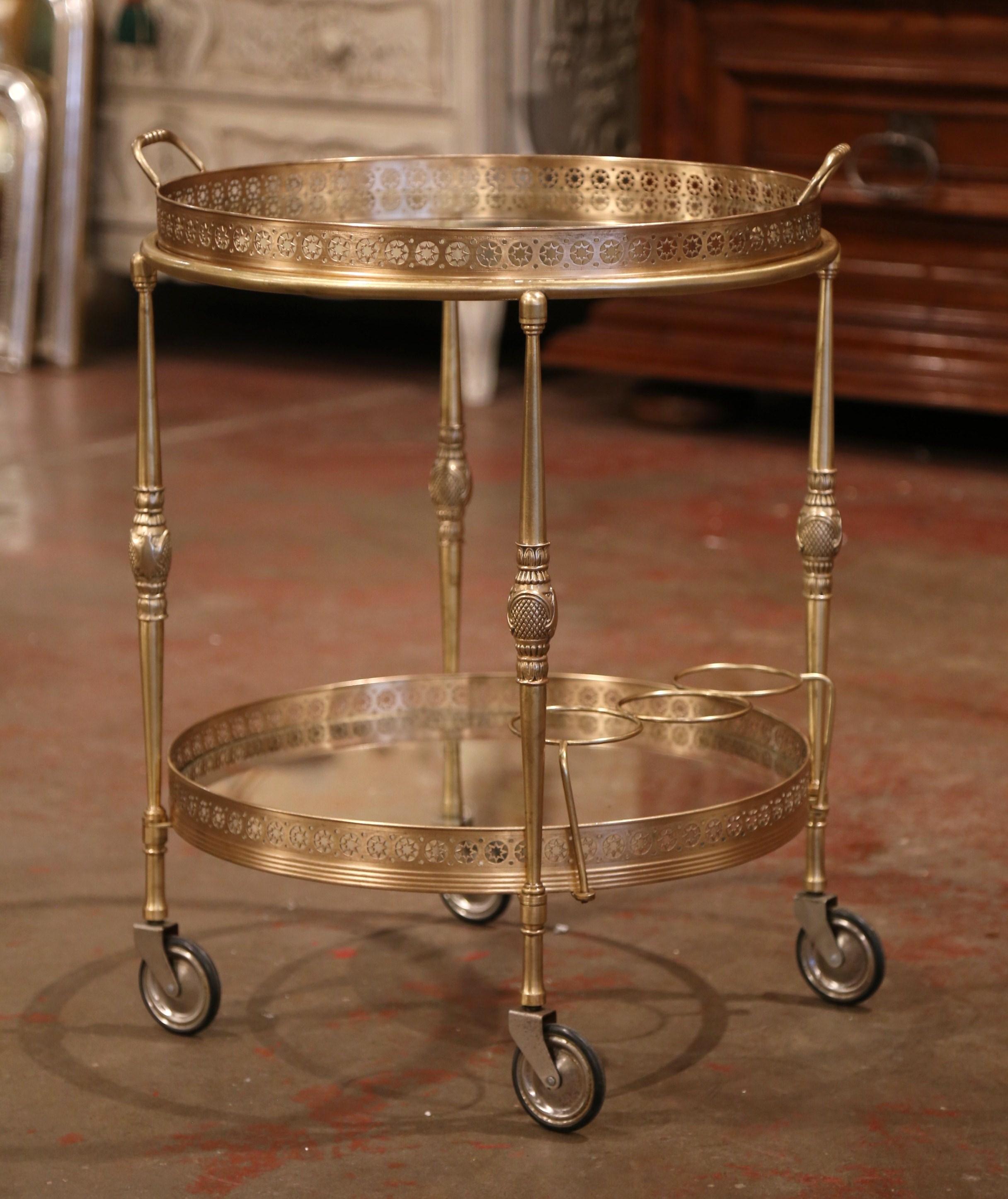 Early 20th Century French Two-Tier Brass Desert Table or Tea Cart on Wheels 4