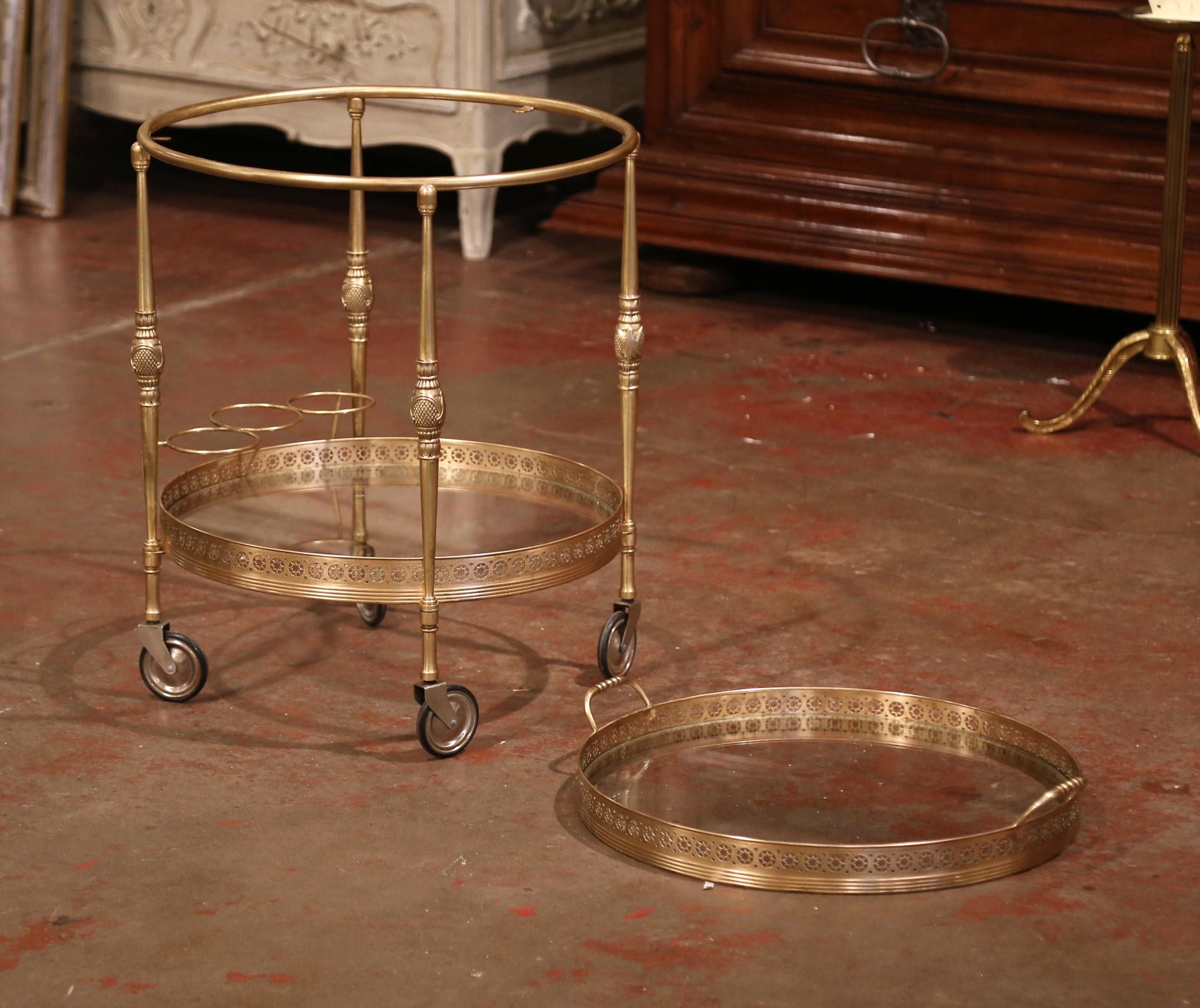 Early 20th Century French Two-Tier Brass Desert Table or Tea Cart on Wheels 5