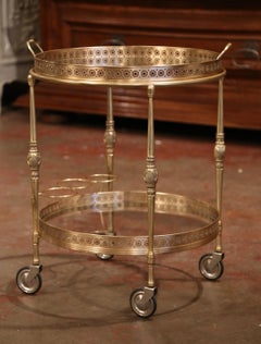 Early 20th Century French Two-Tier Brass Desert Table or Tea Cart on Wheels