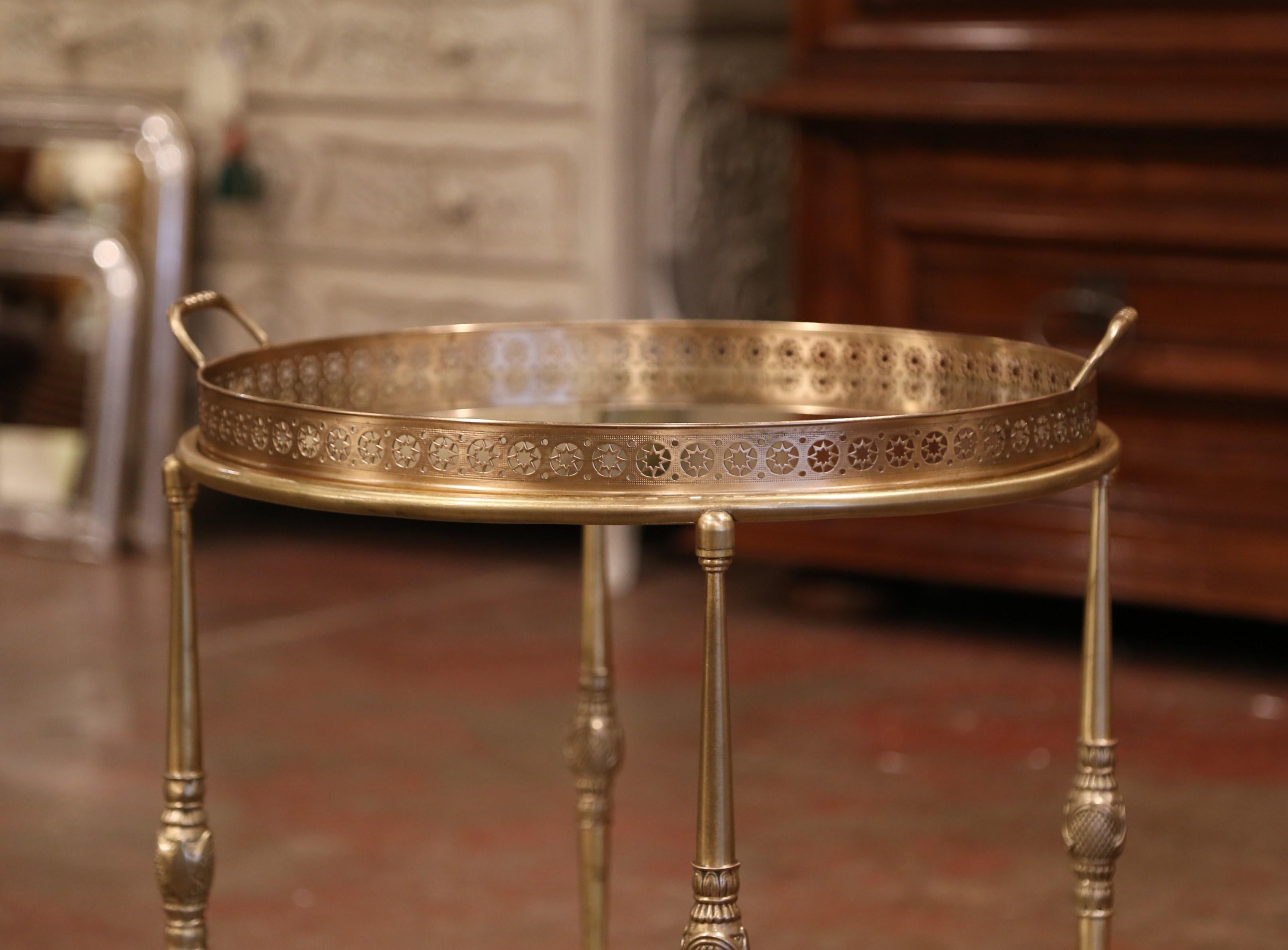 Hand-Crafted Early 20th Century French Two-Tier Brass Desert Table or Tea Cart on Wheels