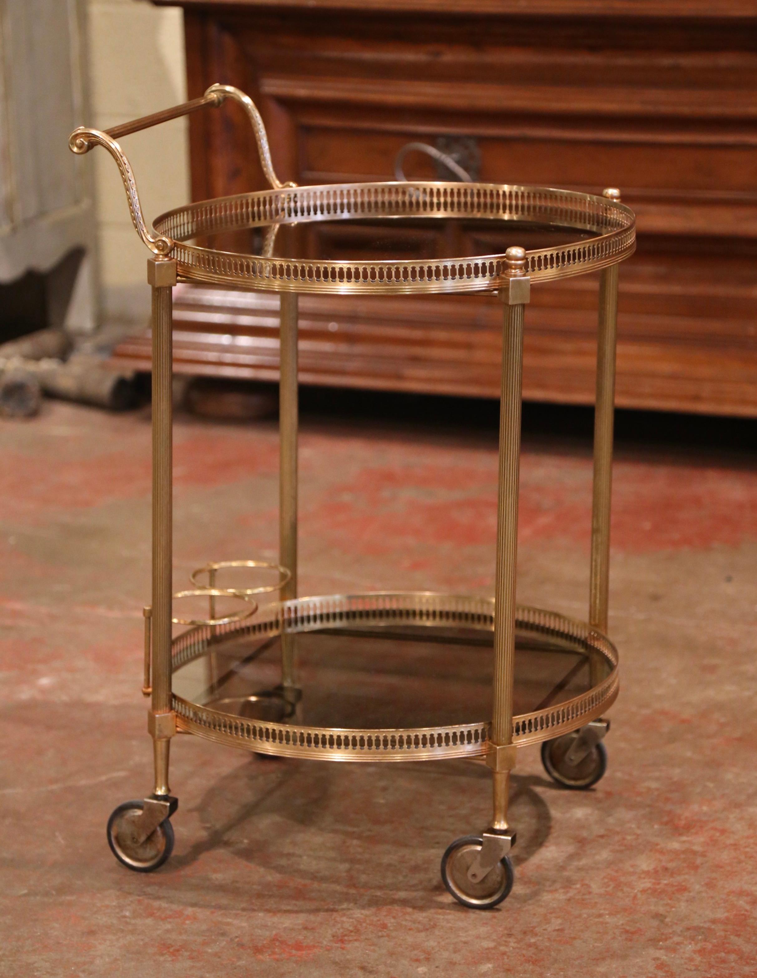 Early 20th Century French Two-Tier Brass Desert Table or Tea Cart on Wheels 1