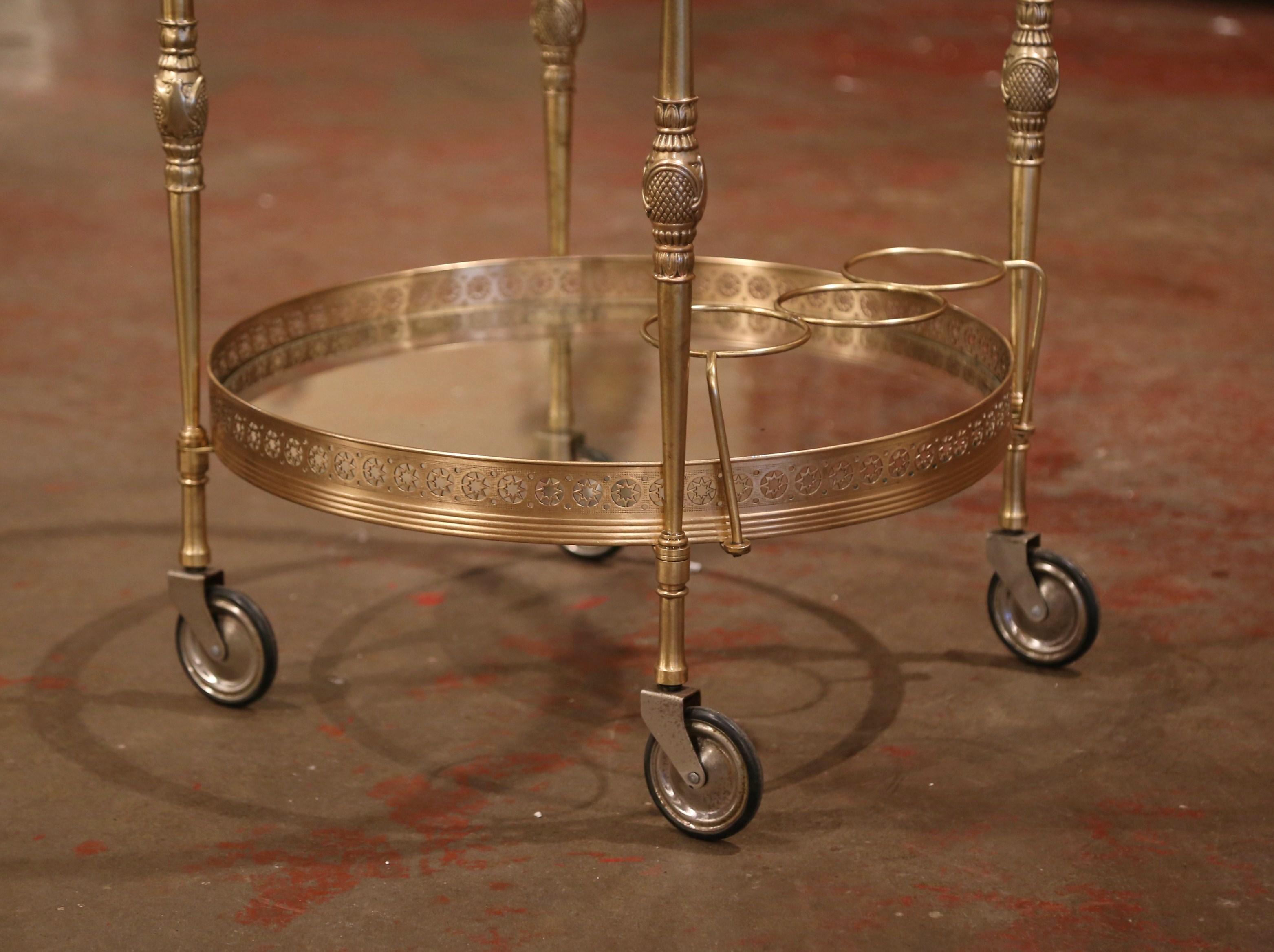 Early 20th Century French Two-Tier Brass Desert Table or Tea Cart on Wheels 1