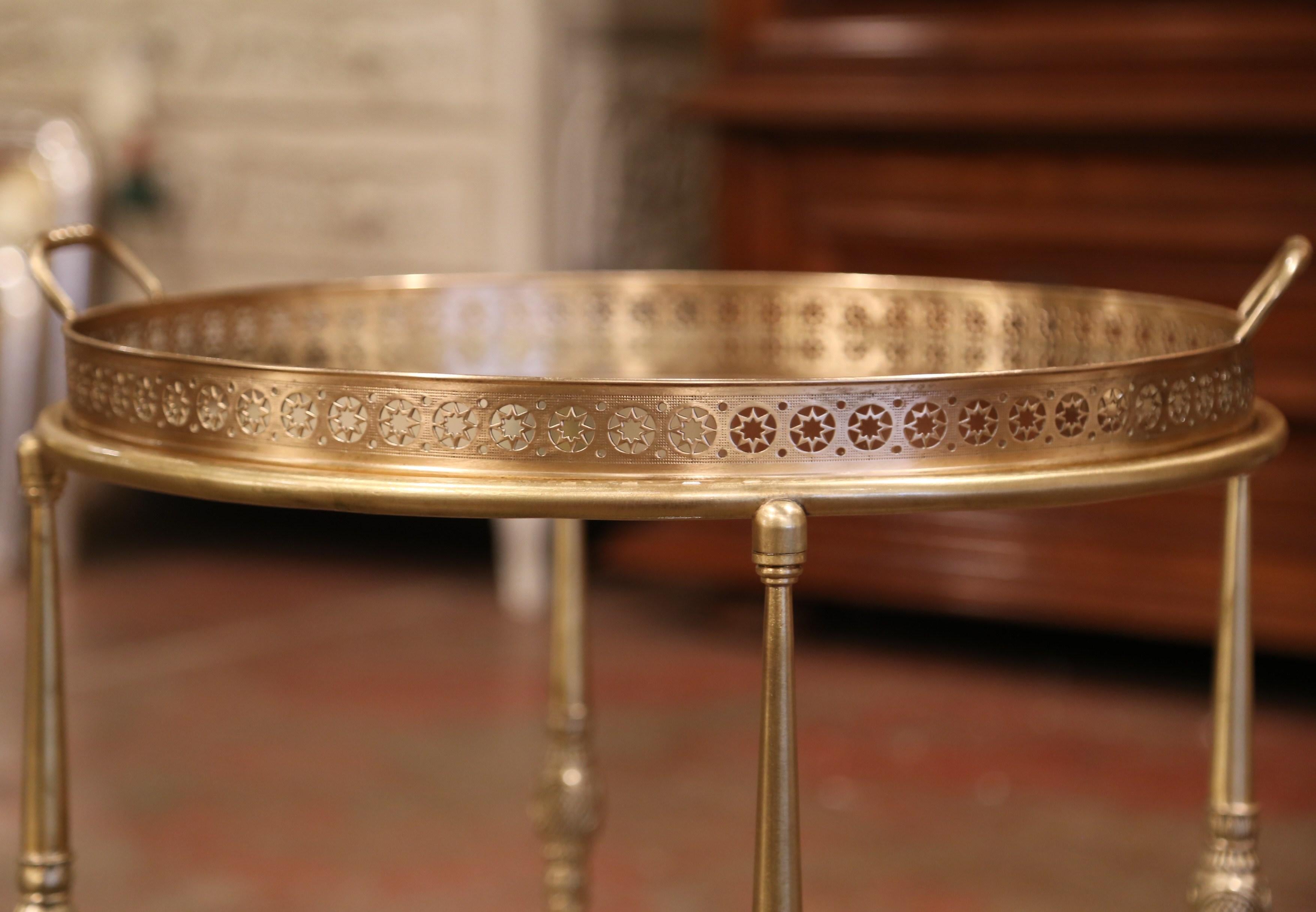 Early 20th Century French Two-Tier Brass Desert Table or Tea Cart on Wheels 2