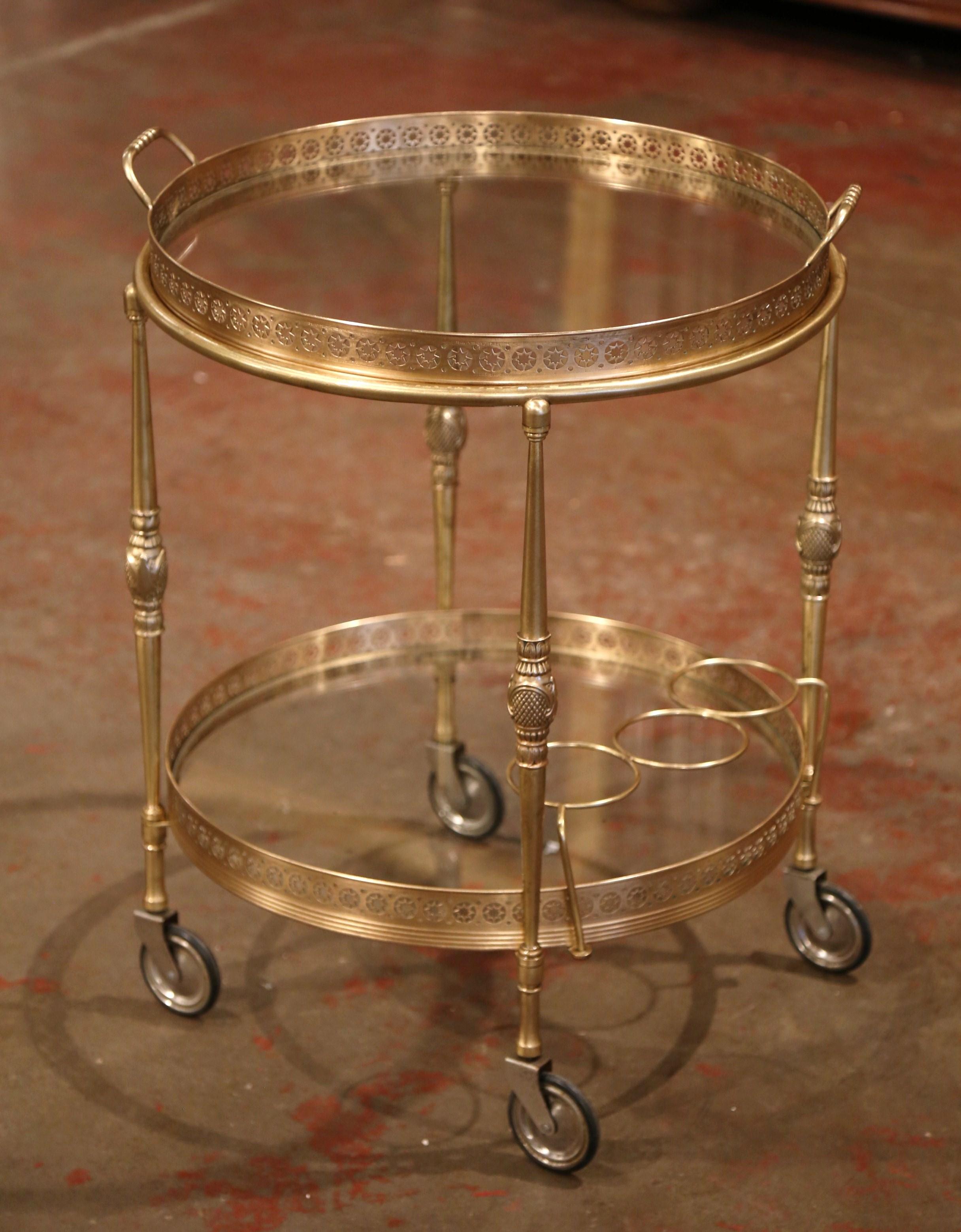 Early 20th Century French Two-Tier Brass Desert Table or Tea Cart on Wheels 3