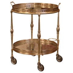 Early 20th Century French Two-Tier Brass Desert Table or Tea Cart on Wheels