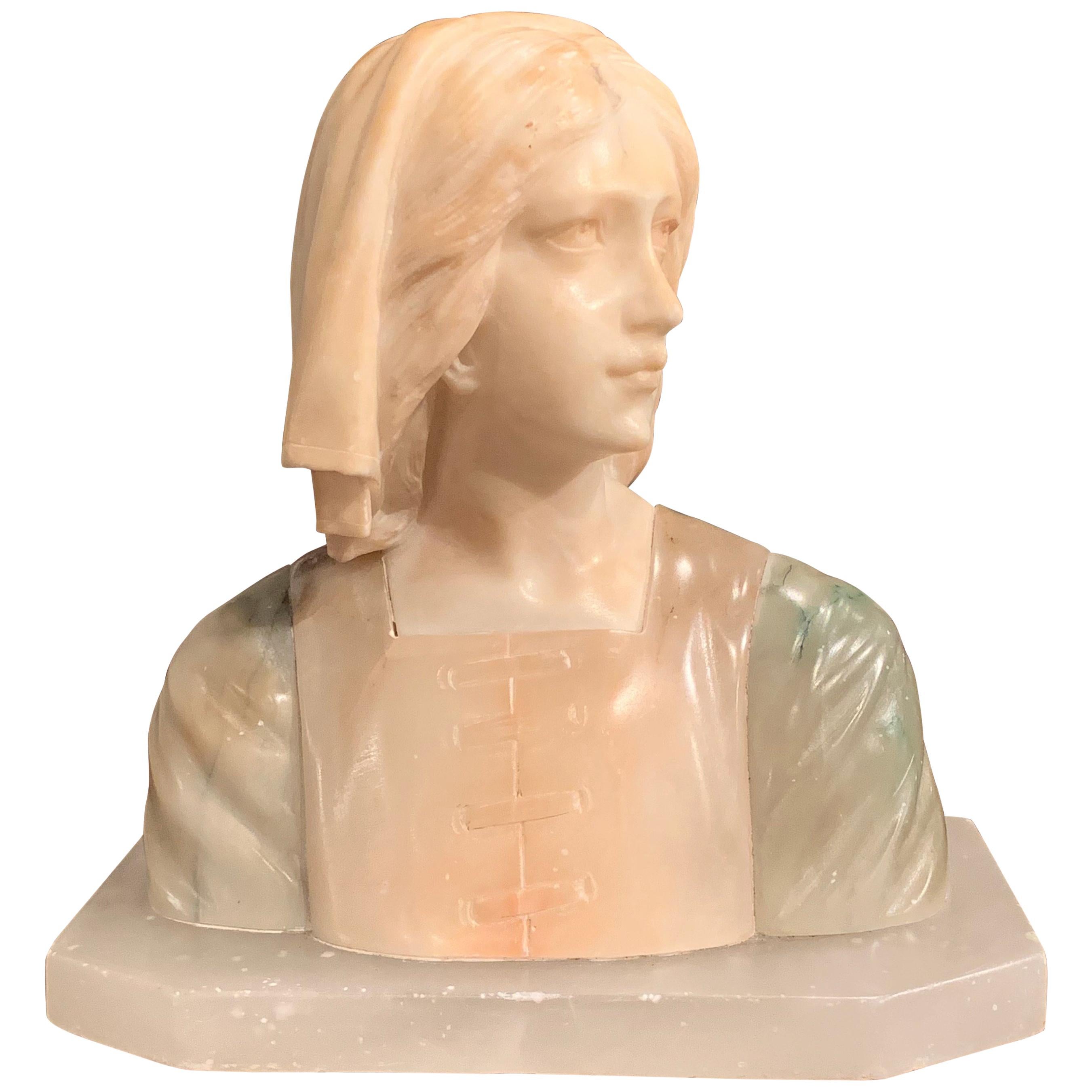 Early 20th Century French Two-Tone Marble Bust Sculpture of Young Beauty