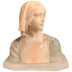 Early 20th Century French Two-Tone Marble Bust Sculpture of Young Beauty