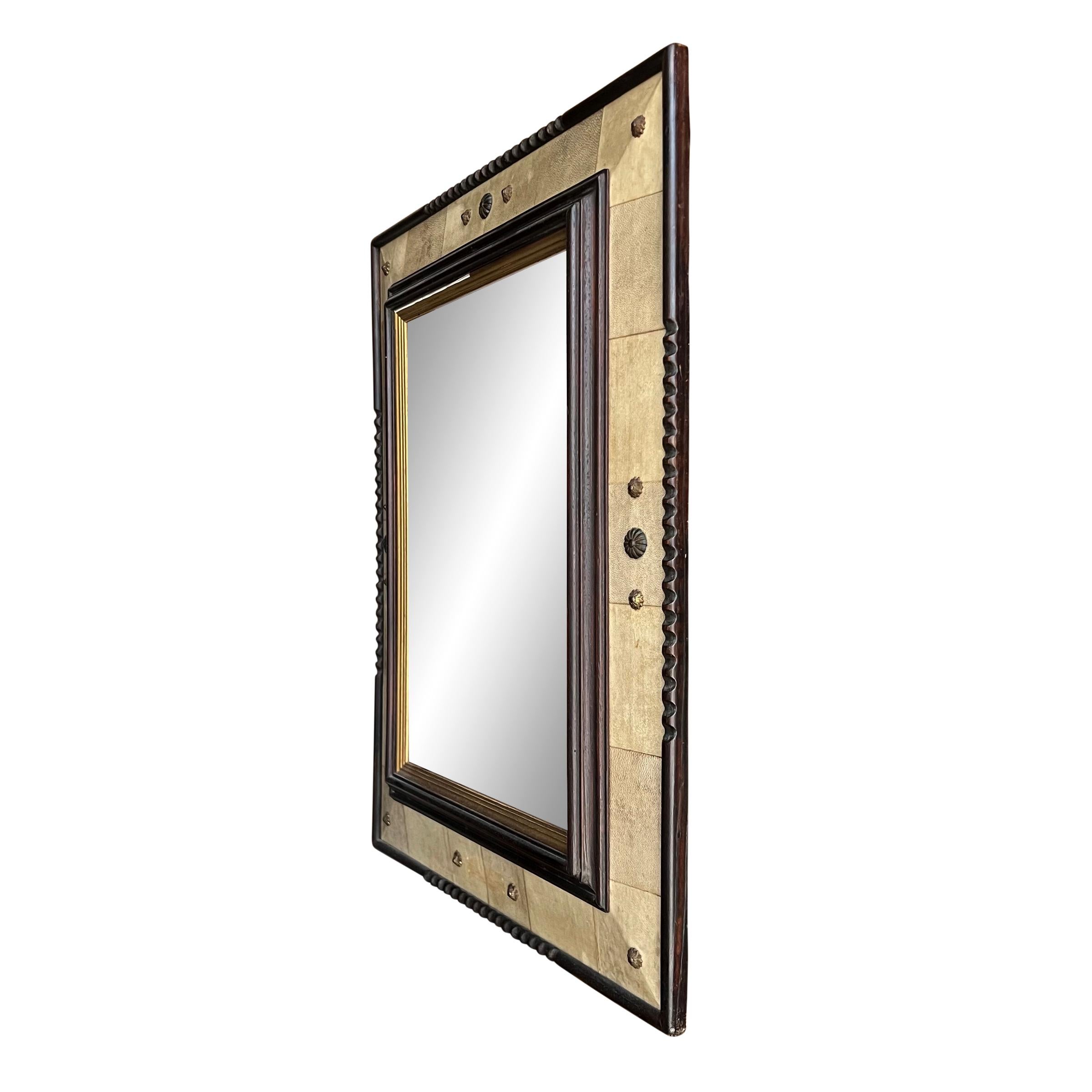 Early 20th Century French Velum Framed Mirror In Good Condition In Chicago, IL