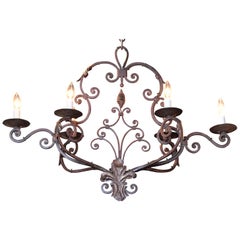 Early 20th Century French Verdigris Iron Six-Light Chandelier with Fleur-de-Lys