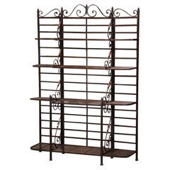 Antique Early 20th Century French Verdigris Painted Iron and Brass Baker's Rack