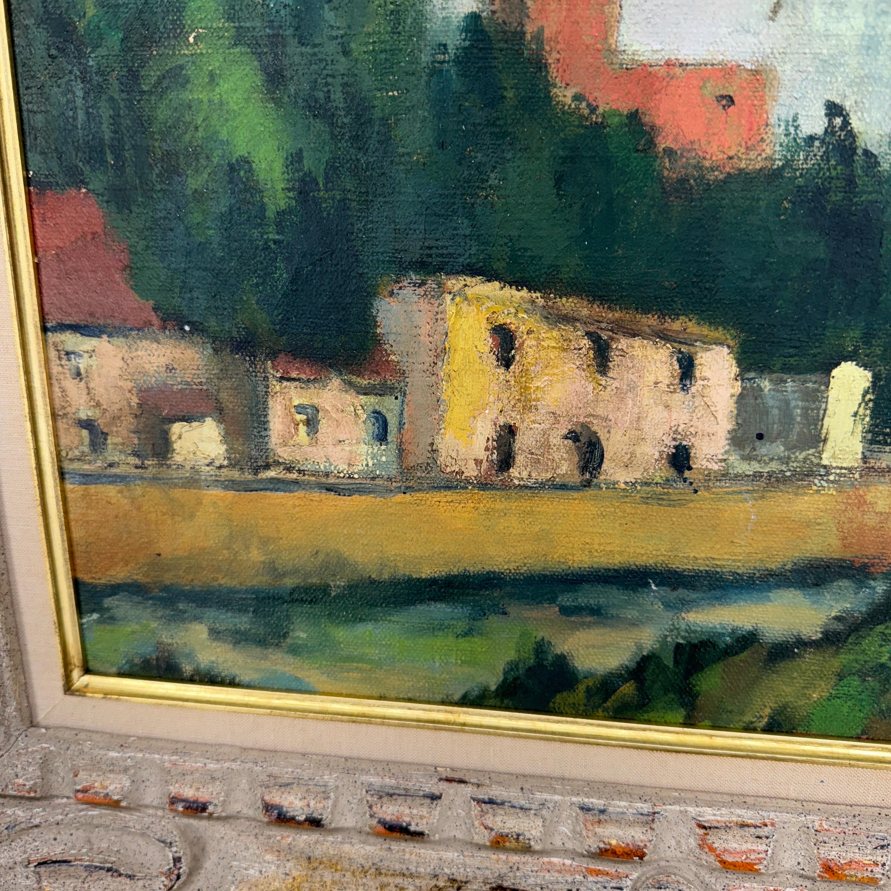 Peinture à l'huile d'un paysage de village français du début du 20e siècle  en vente 2