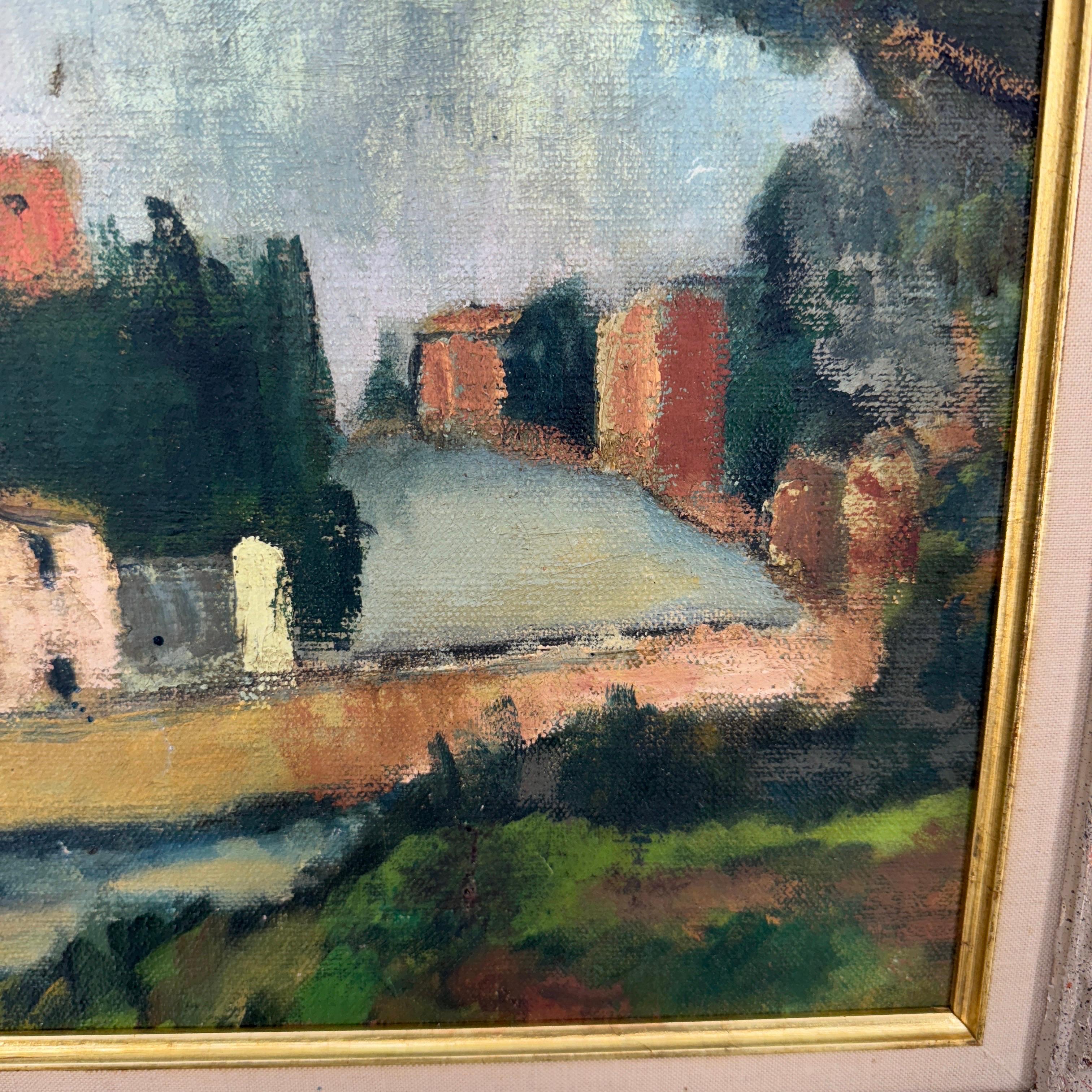 Peinture à l'huile d'un paysage de village français du début du 20e siècle  en vente 3