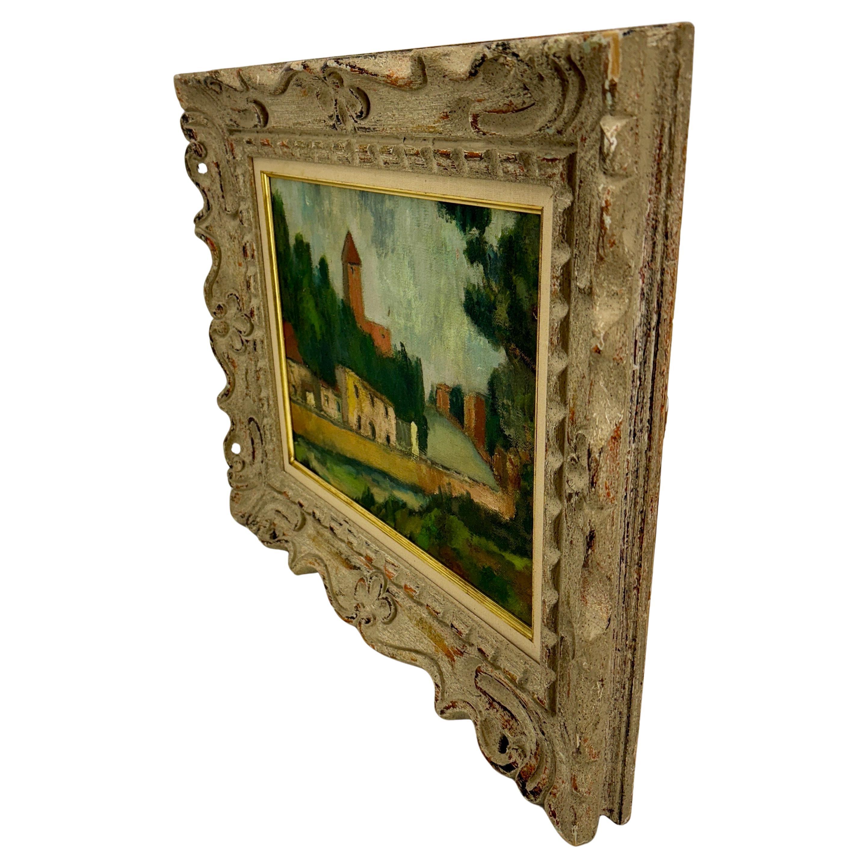 Early 20th Century French Village Landscape Oil Painting  In Good Condition For Sale In Haddonfield, NJ