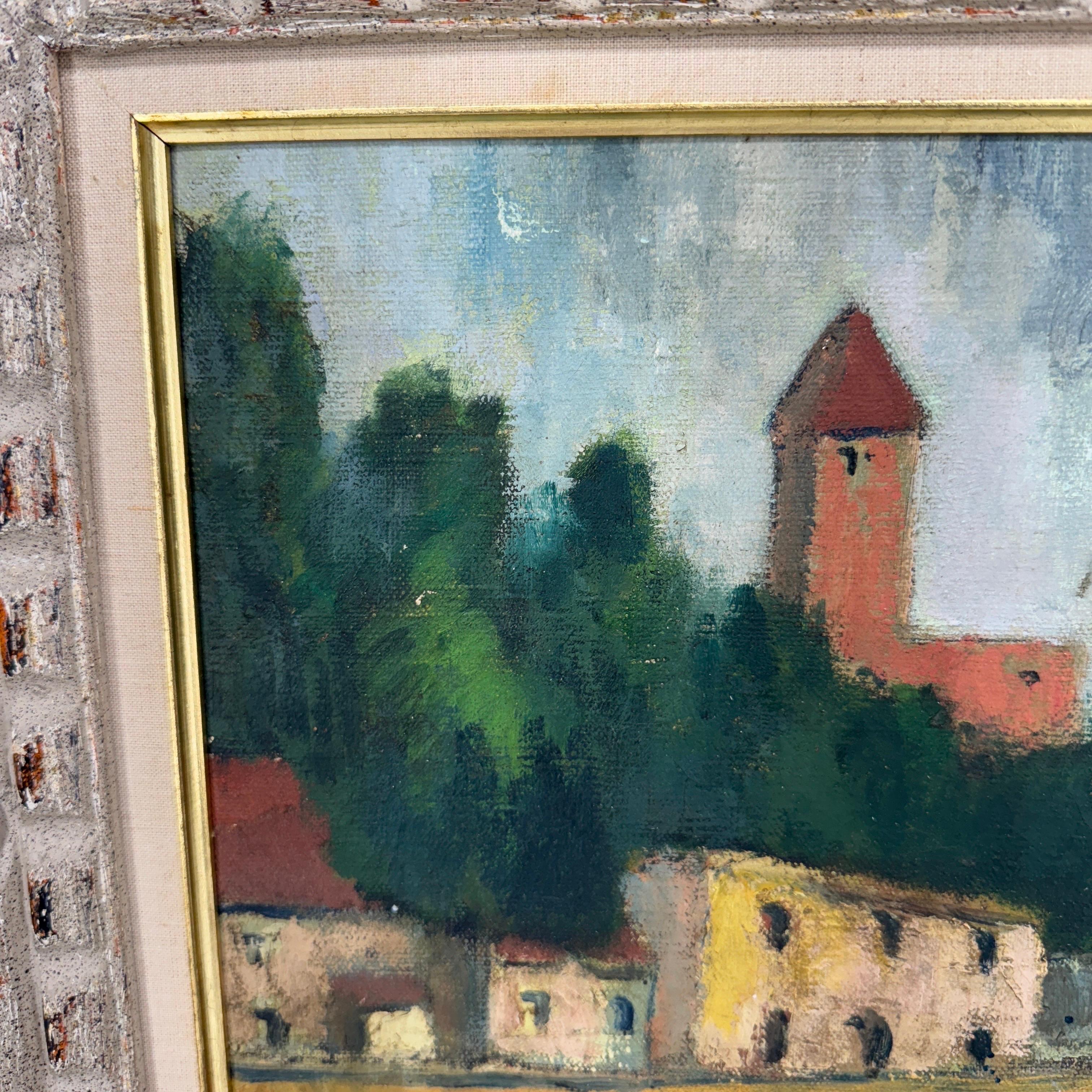 Peinture à l'huile d'un paysage de village français du début du 20e siècle  en vente 1