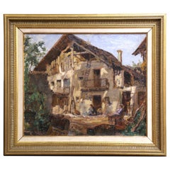 Early 20th Century French Village Oil Painting by Paul Joseph Barian