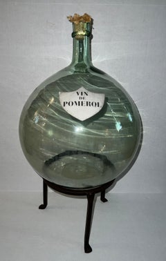Early 20th Century French "Vin De Pomerol" Green Glass Demijohn