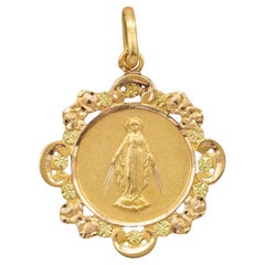 Early 20th century French Virgin Mary, Rare Floral French Antique engraved medal