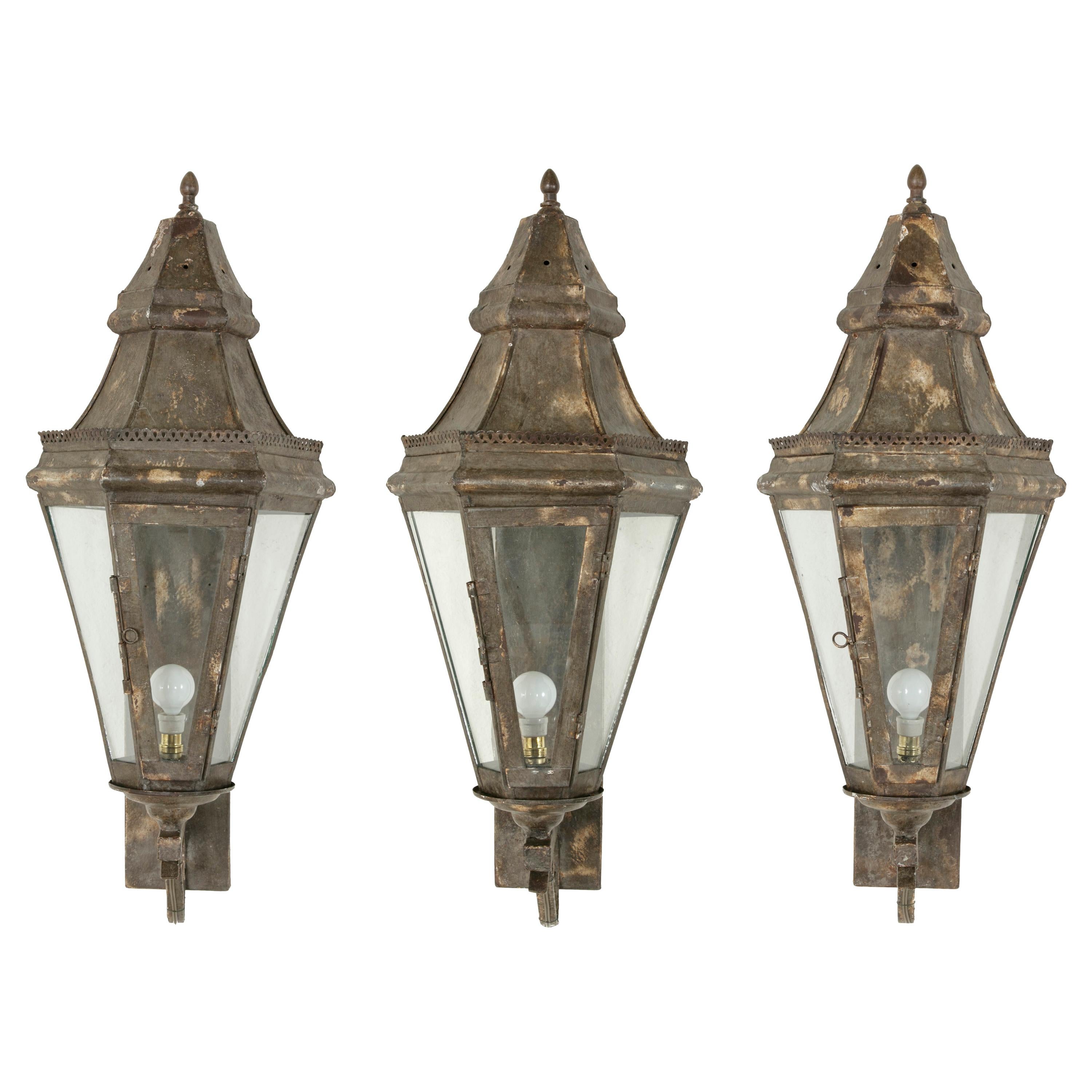 Early 20th Century French Wall Mounted Metal and Glass Venetian Lanterns