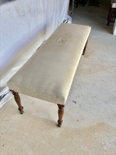 Early 20th Century French Walnut and Antique Linen Upholstered Bench