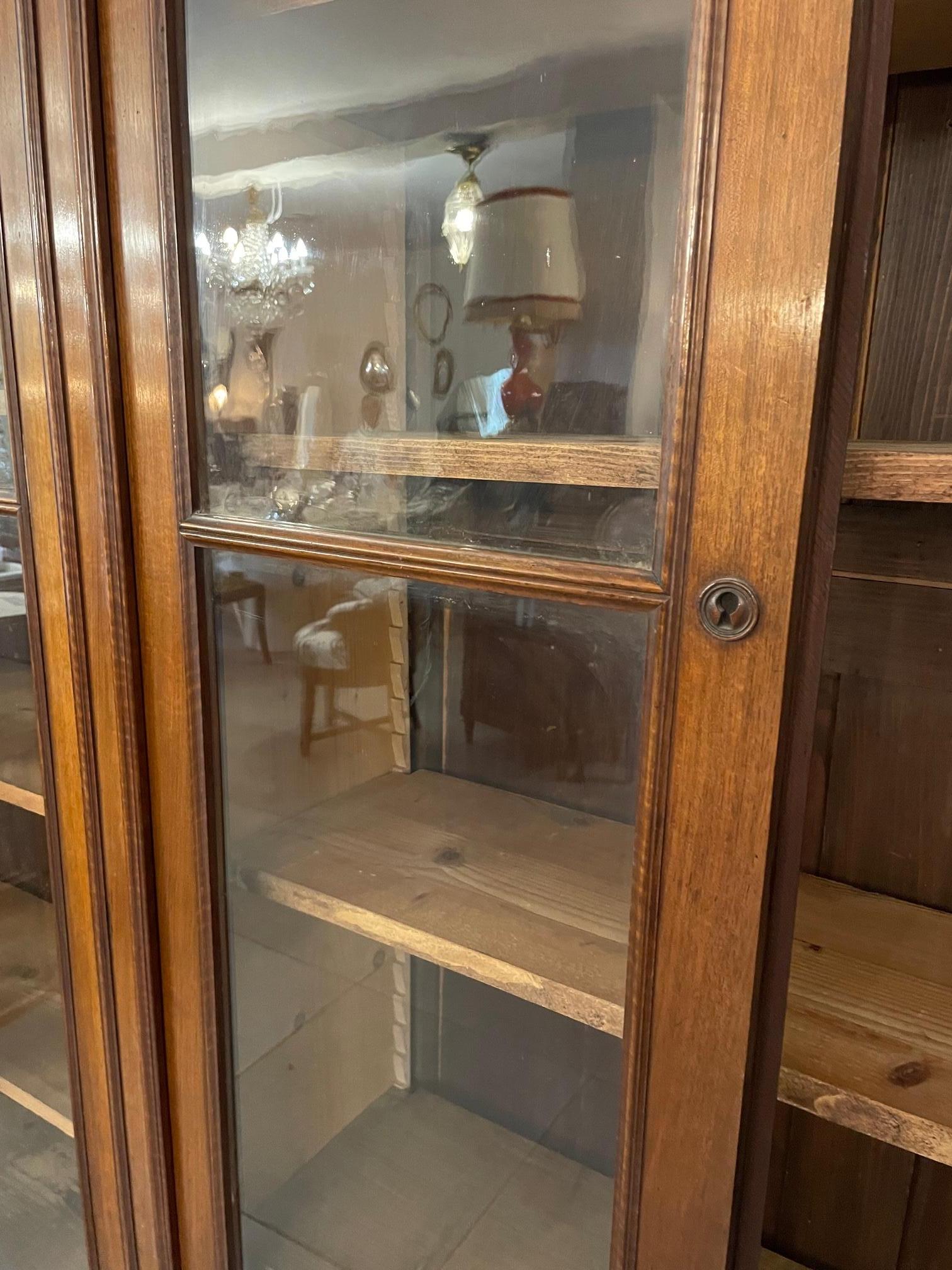 Early 20th Century French Walnut and Blown Glass Doors Vitrine, 1900s For Sale 8