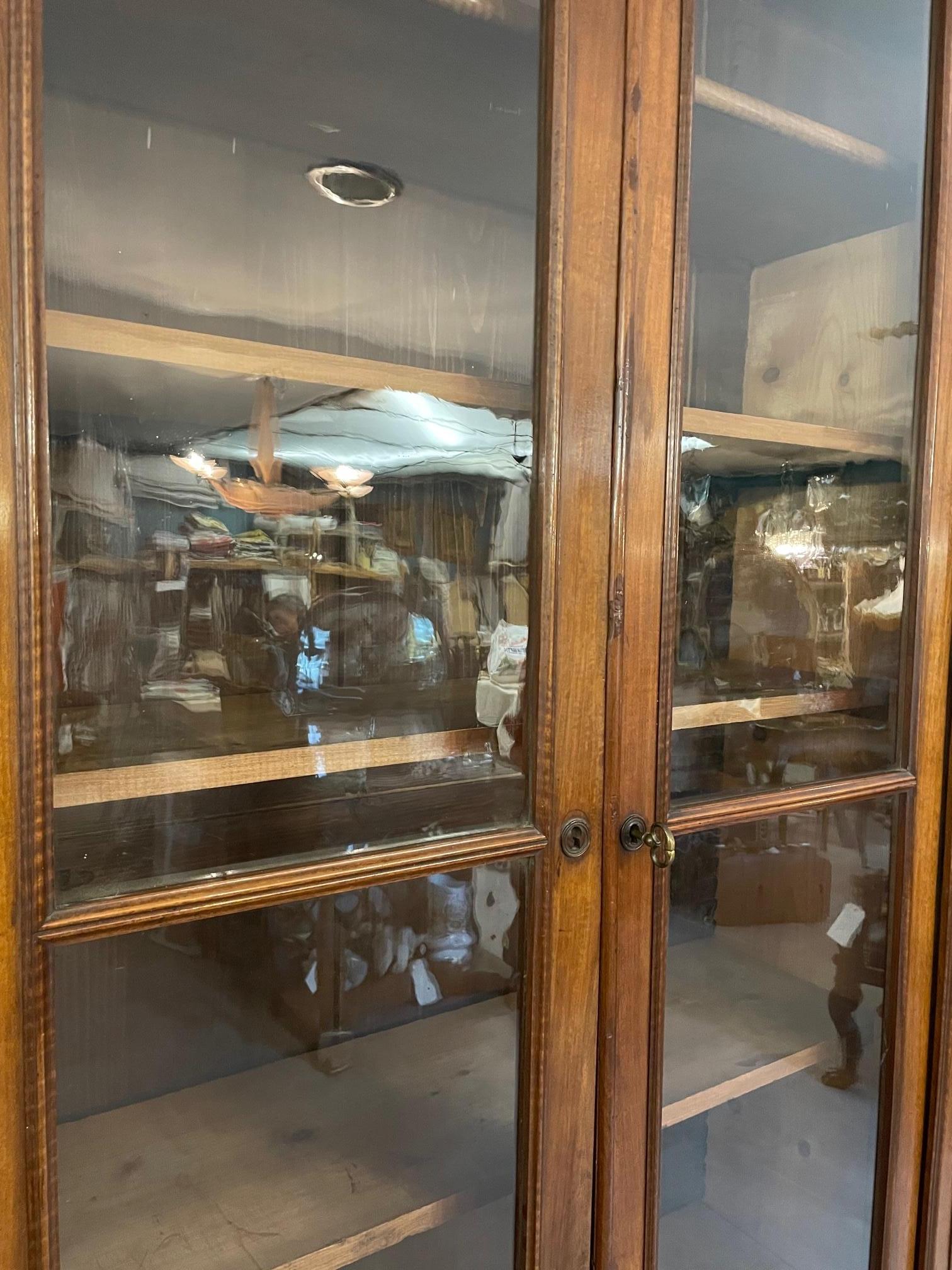 Early 20th Century French Walnut and Blown Glass Doors Vitrine, 1900s For Sale 12
