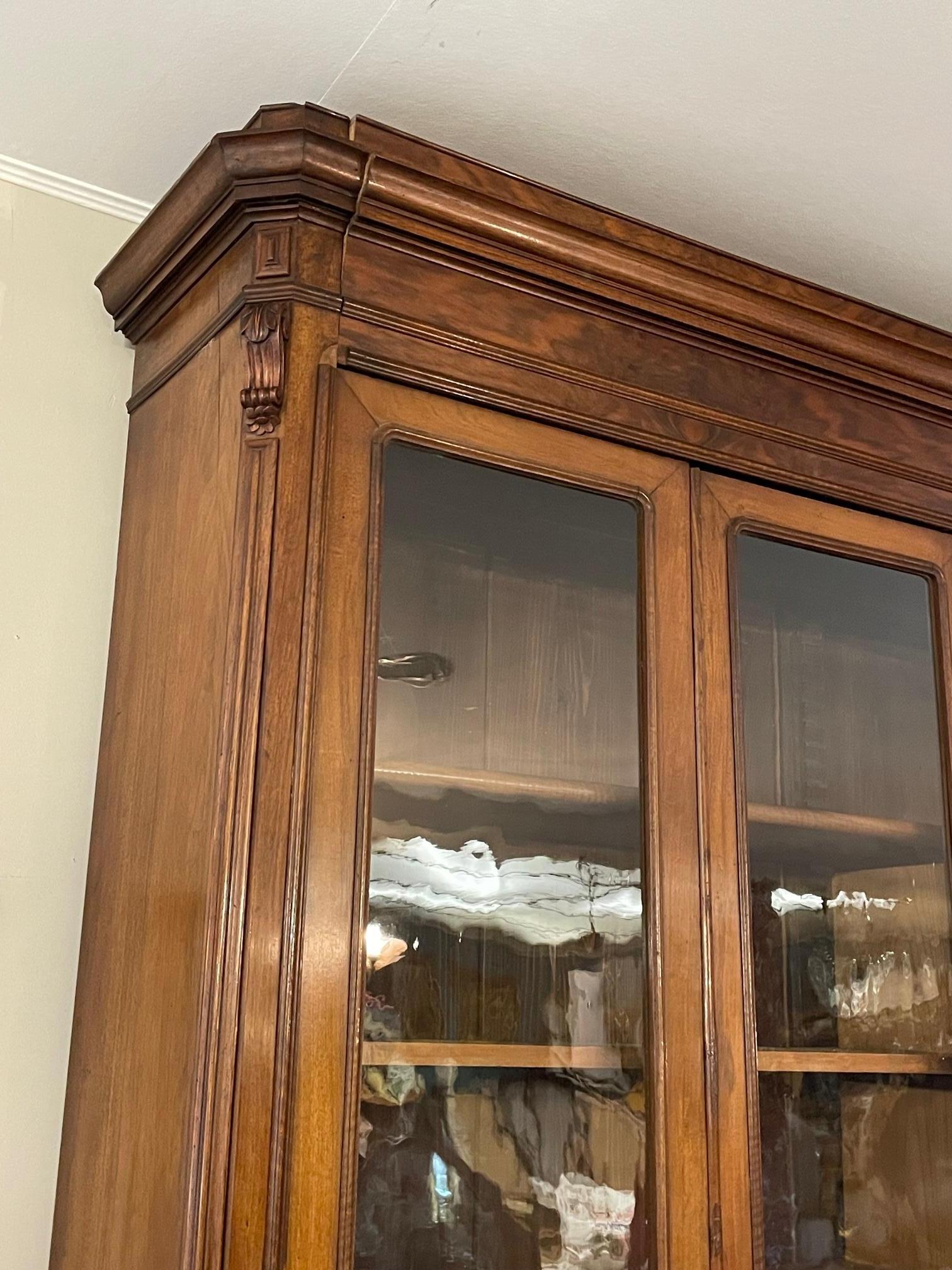 Early 20th Century French Walnut and Blown Glass Doors Vitrine, 1900s For Sale 1